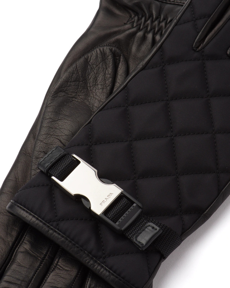 Quilted nylon and nappa leather gloves 3