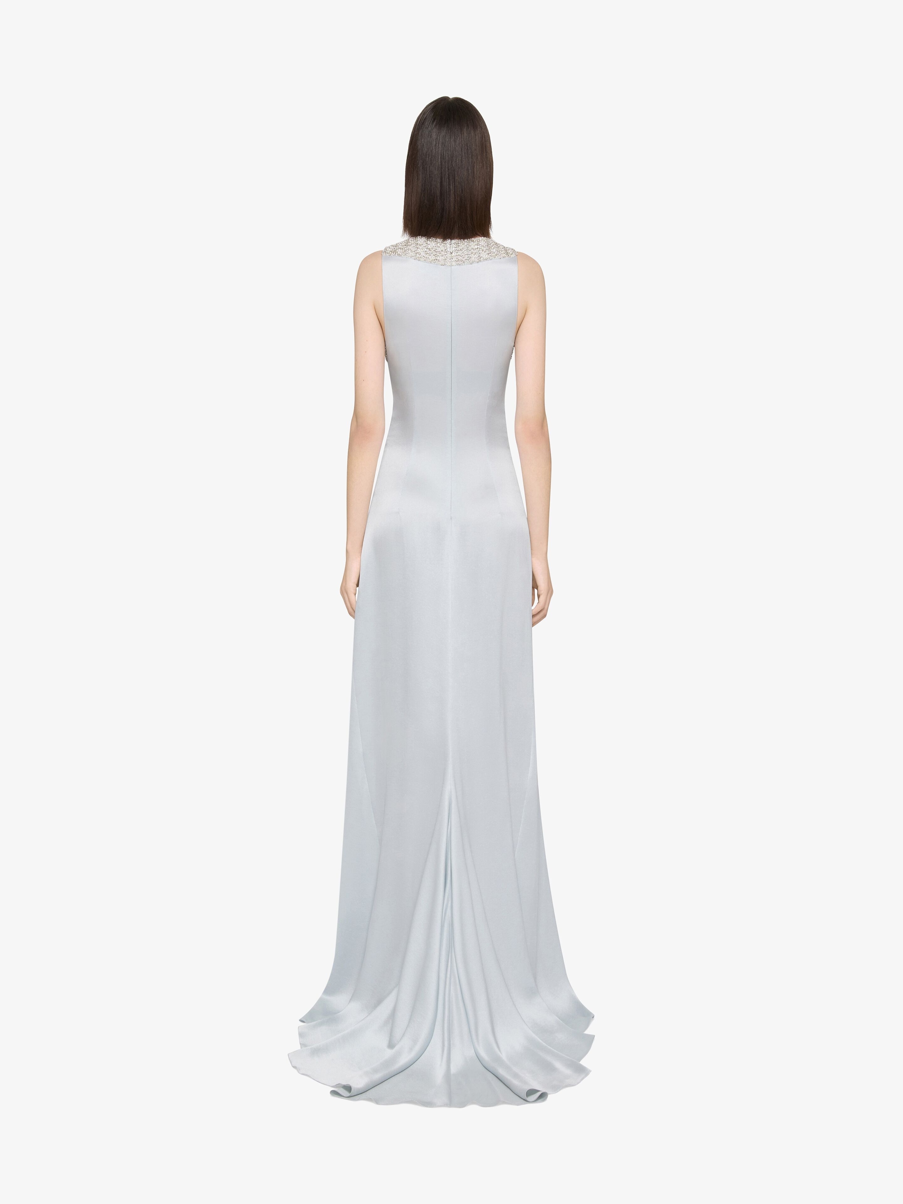 EVENING DRESS IN CREPE SATIN WITH CRYSTALS AND PEARLS - 3