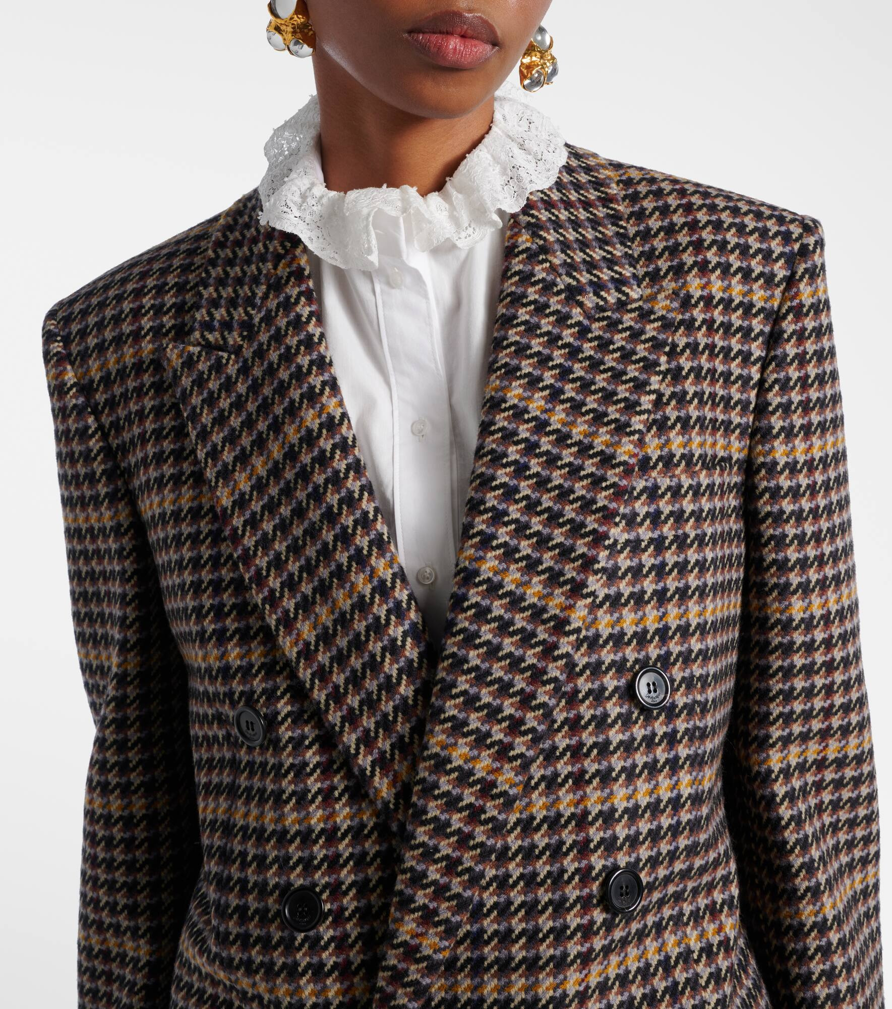 Checked double-breasted wool blazer - 4