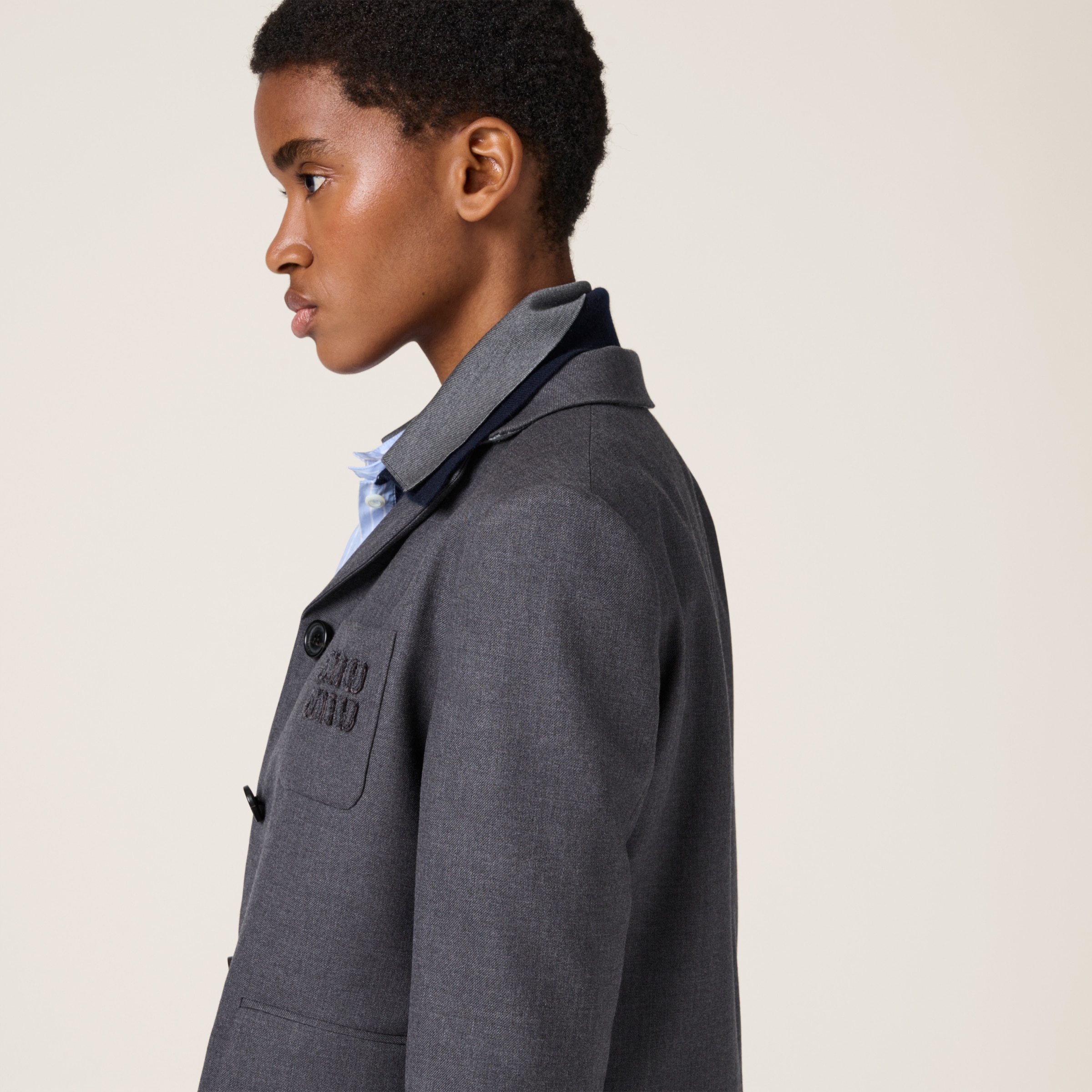 Single-breasted cropped gabardine jacket - 4