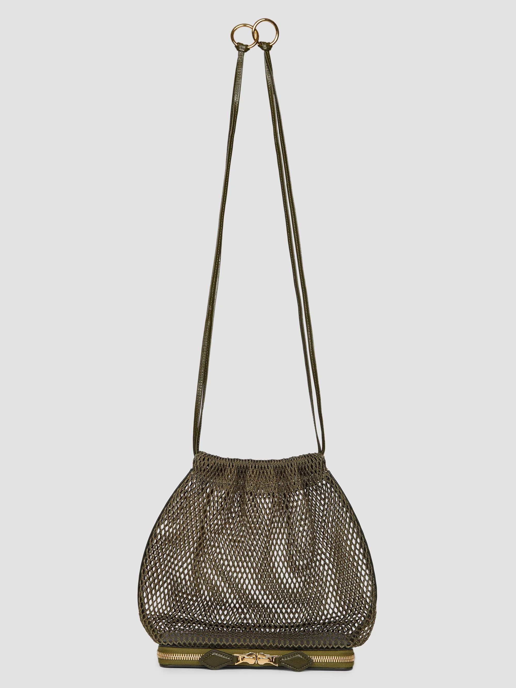 Women's Fishnet Bucket Bag - Camouflage Green - 1