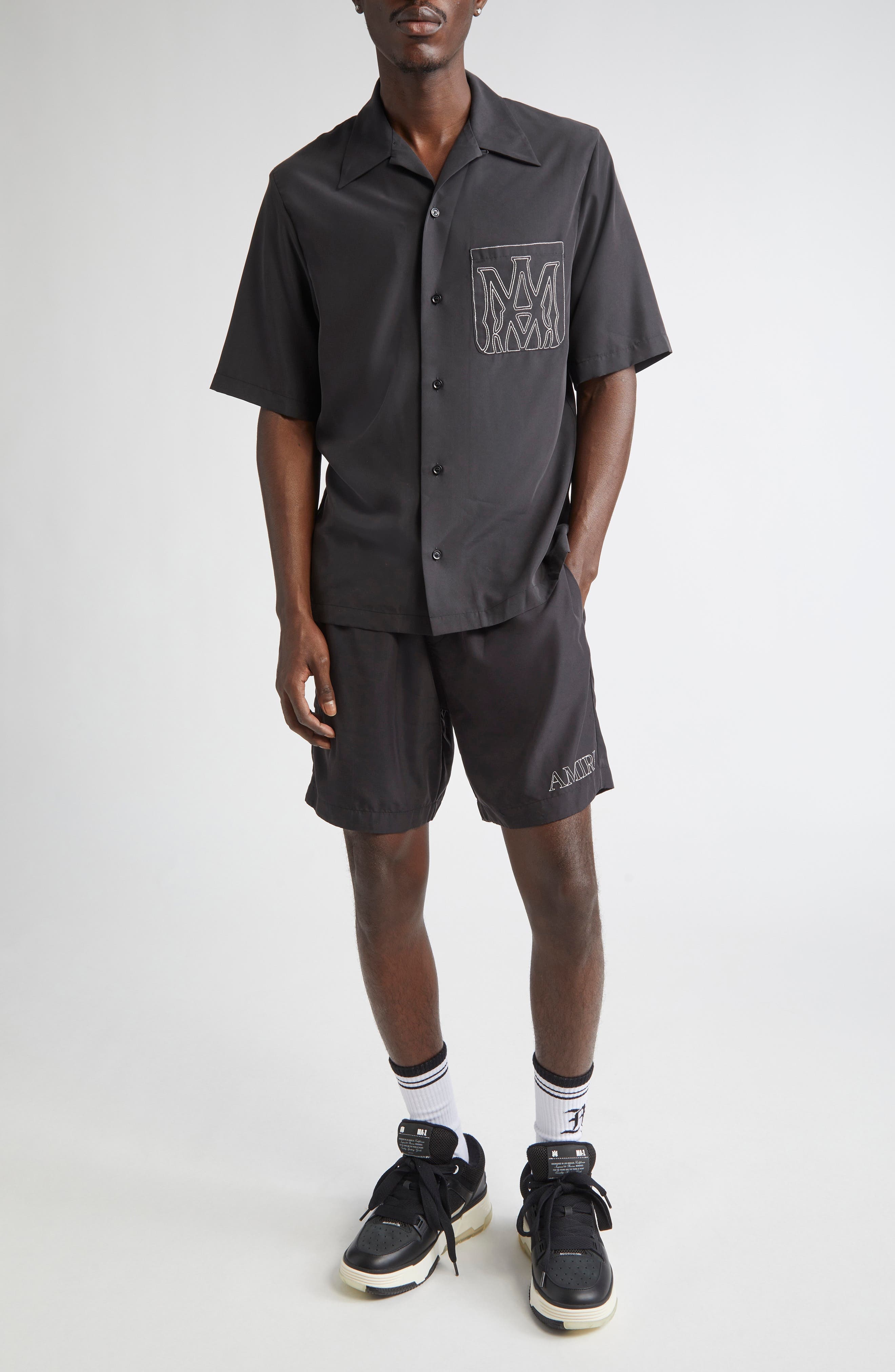 AMIRI Logo Embroidered Shorts in Black at Nordstrom - 2
