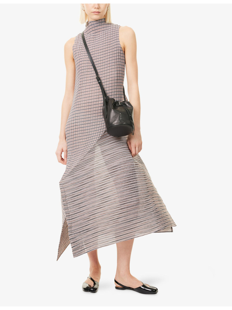 ISSEY MIYAKE Stripes Asymmetric Knitted Midi Dress outlook