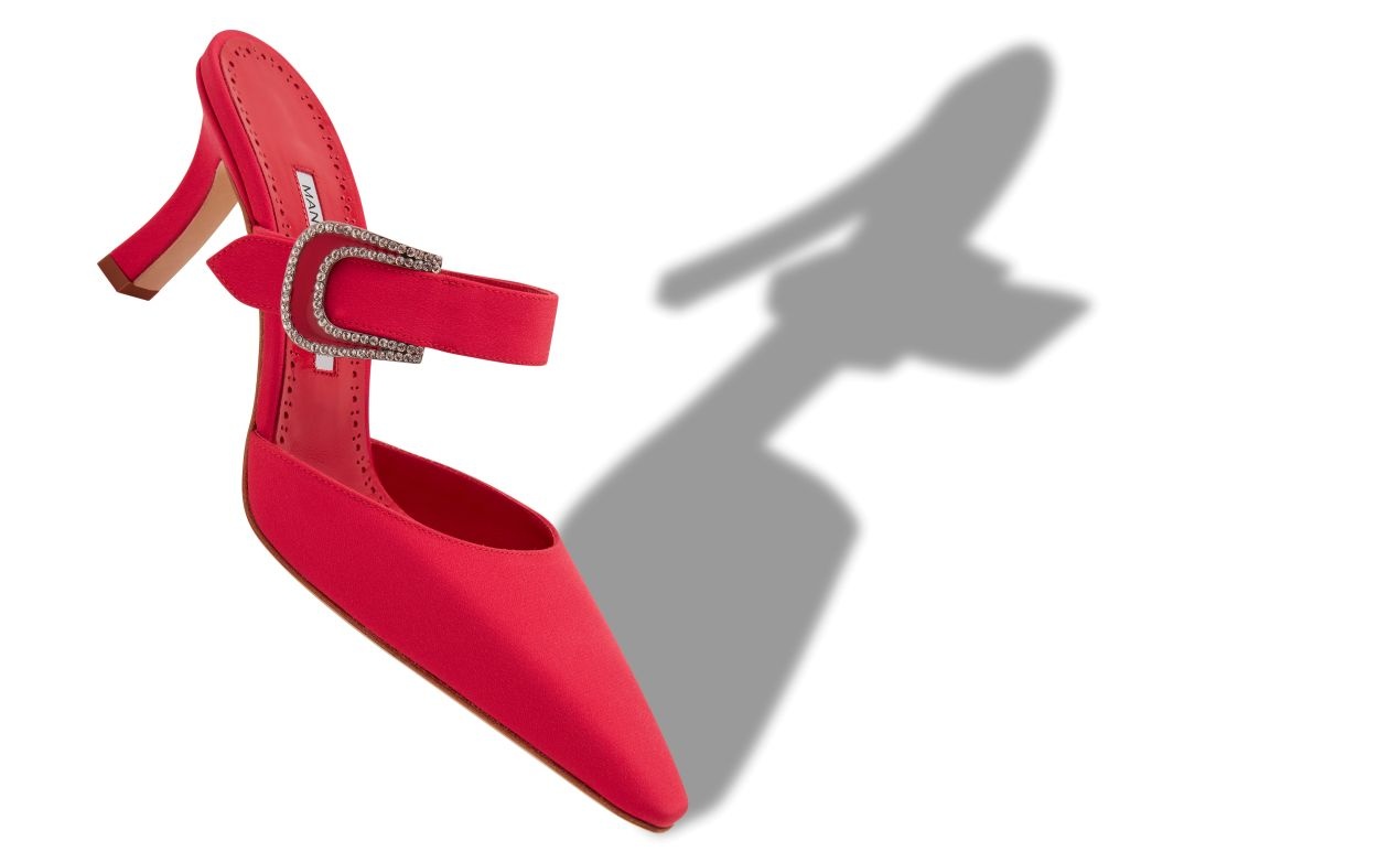 Red Crepe De Chine Mules - 2