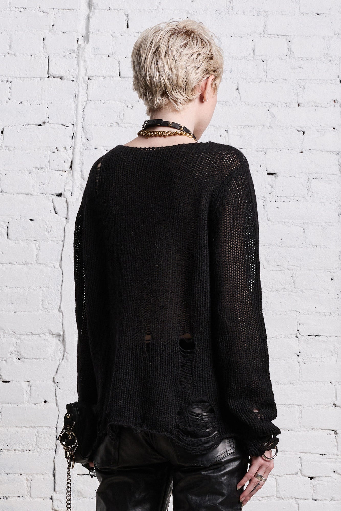 DOUBLE LAYER RELAXED SWEATER - BLACK AND ECRU - 6