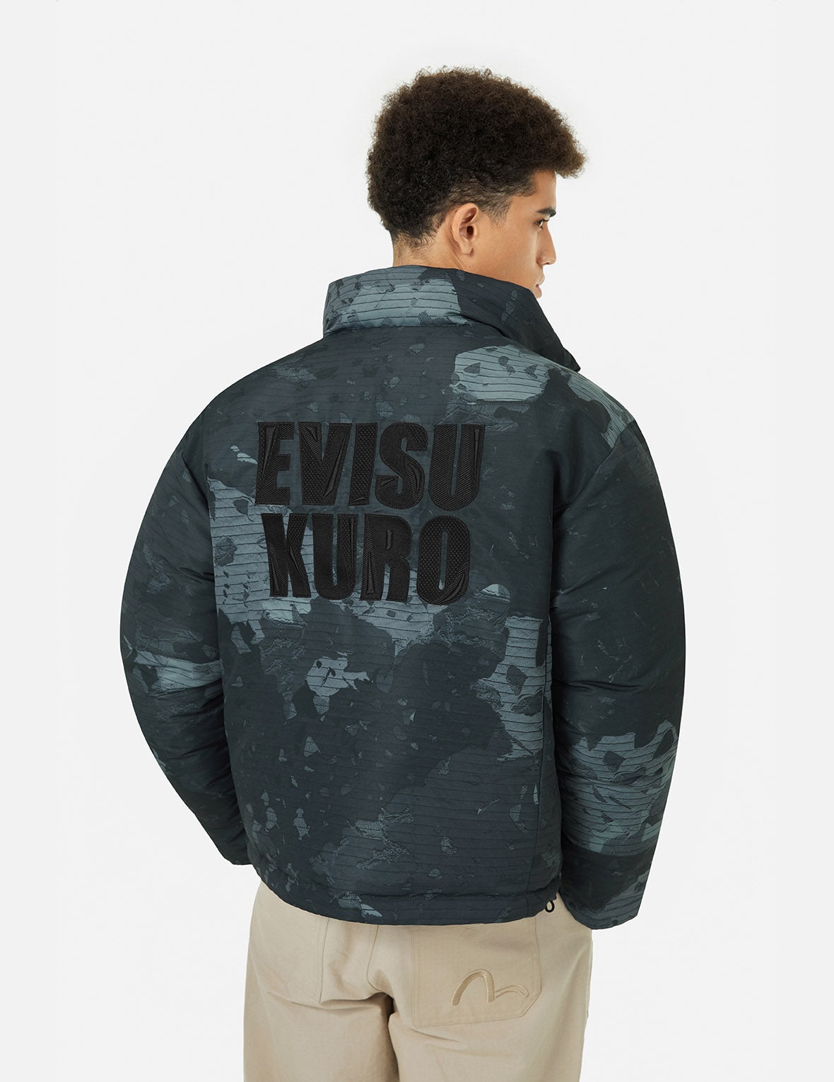 Deconstructed Print and Logo Embroidery Relax Fit Down Jacket - 4