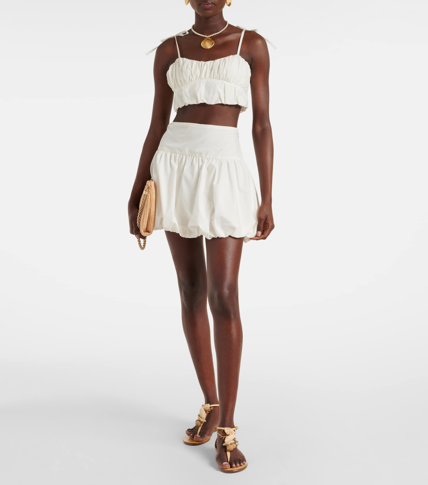 Gathered cotton poplin crop top - 2