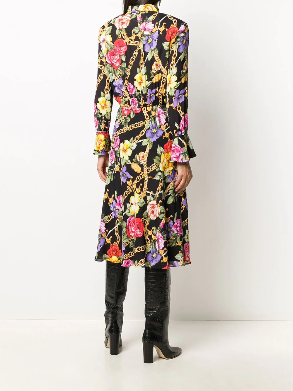 tied-neck floral print dress - 4