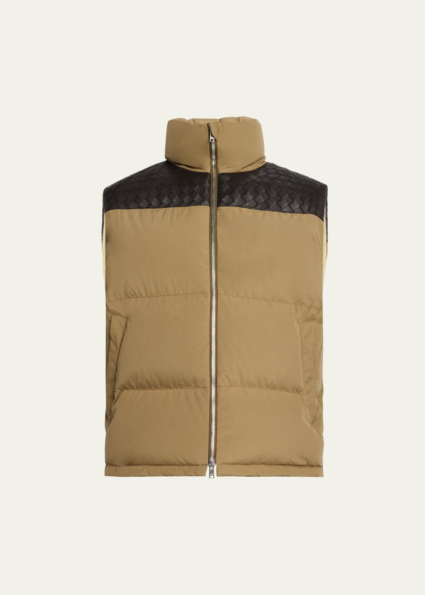 Men's Cotton and Intrecciato Leather Puffer Vest - 1