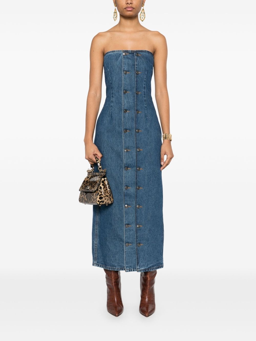 button-detail denim dress - 2
