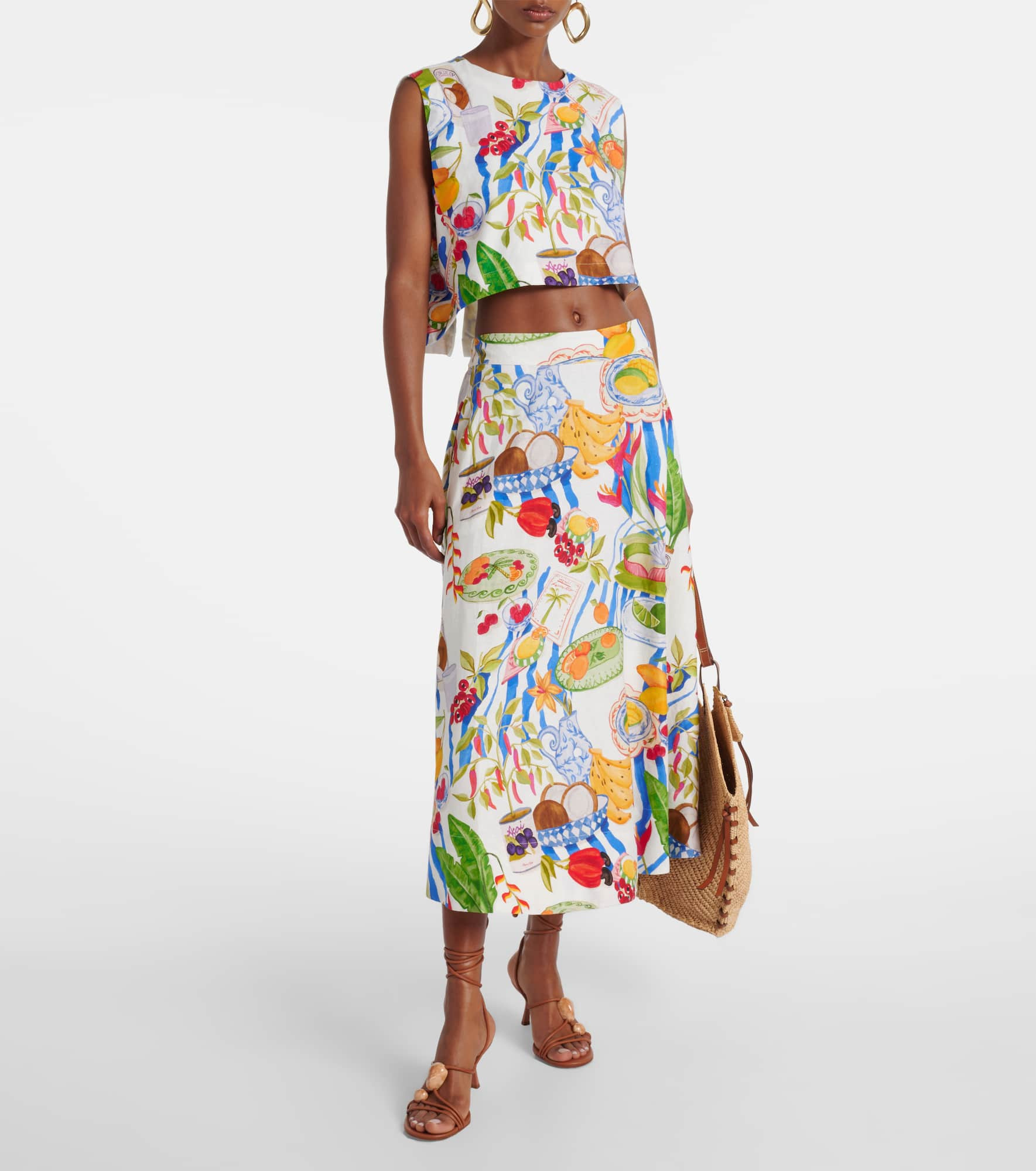Printed linen-blend midi skirt - 2