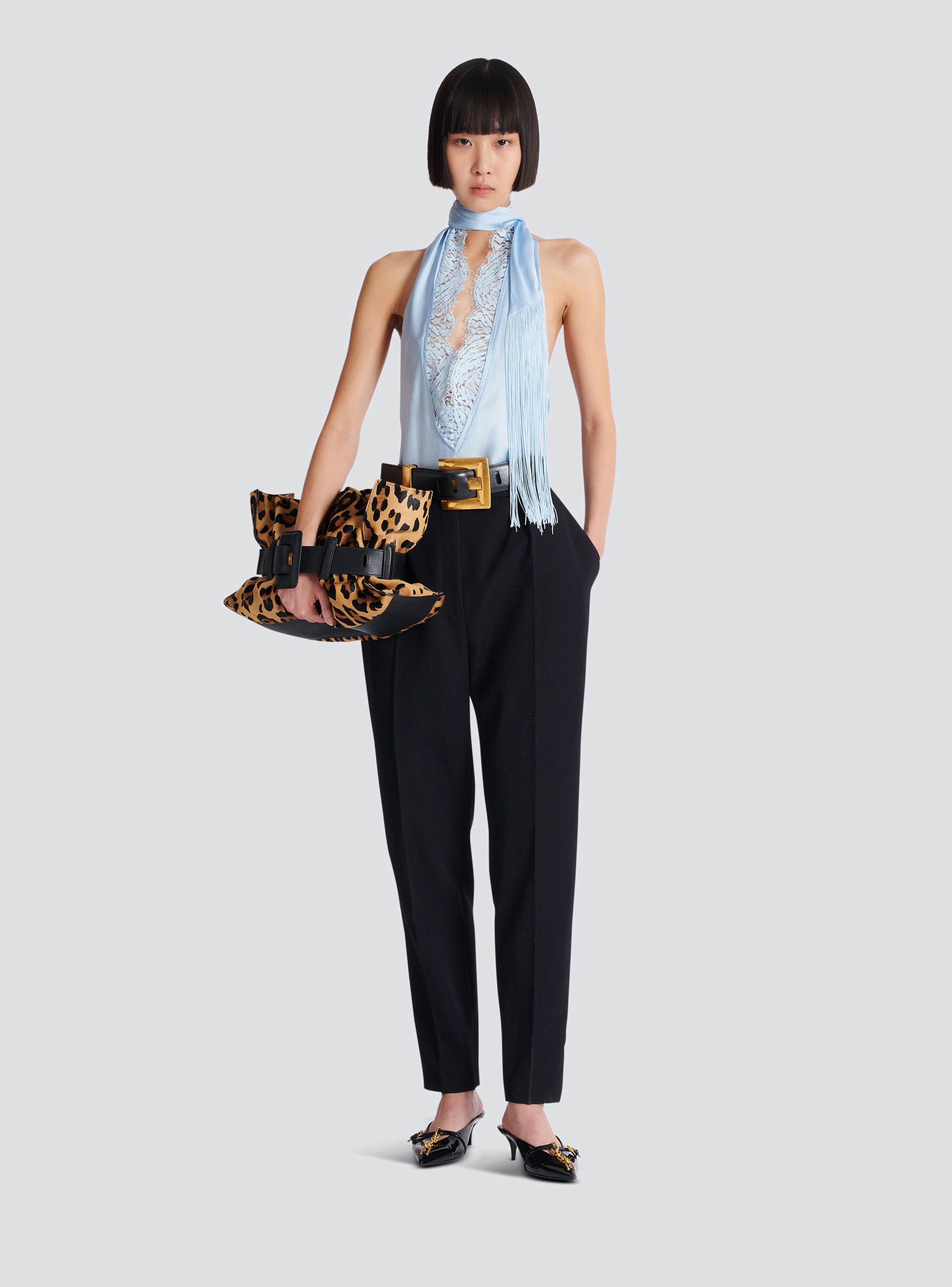 Backless fringed satin top - 2