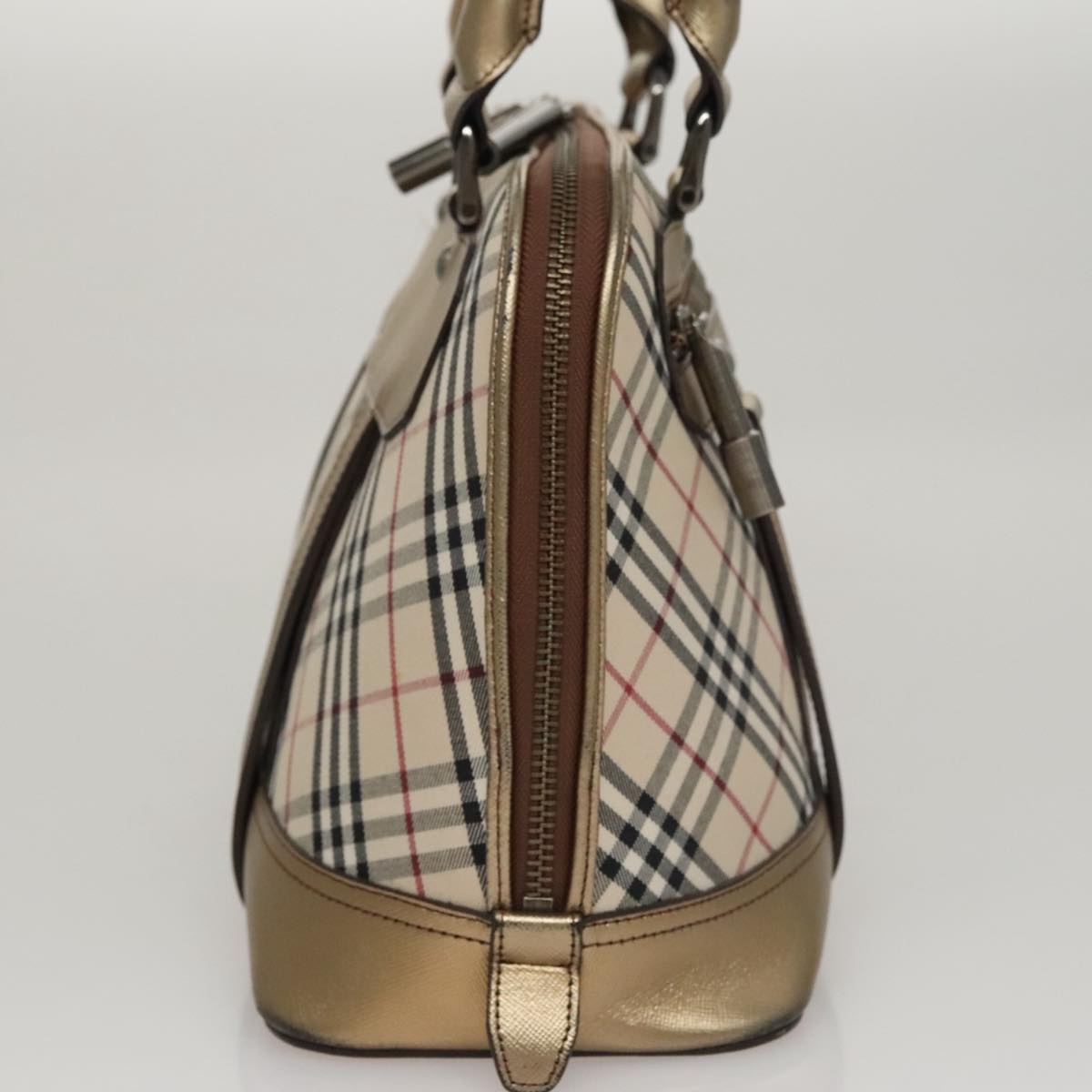 Burberry Nova Check Hand Bag Canvas Leather Beige Gold - 4