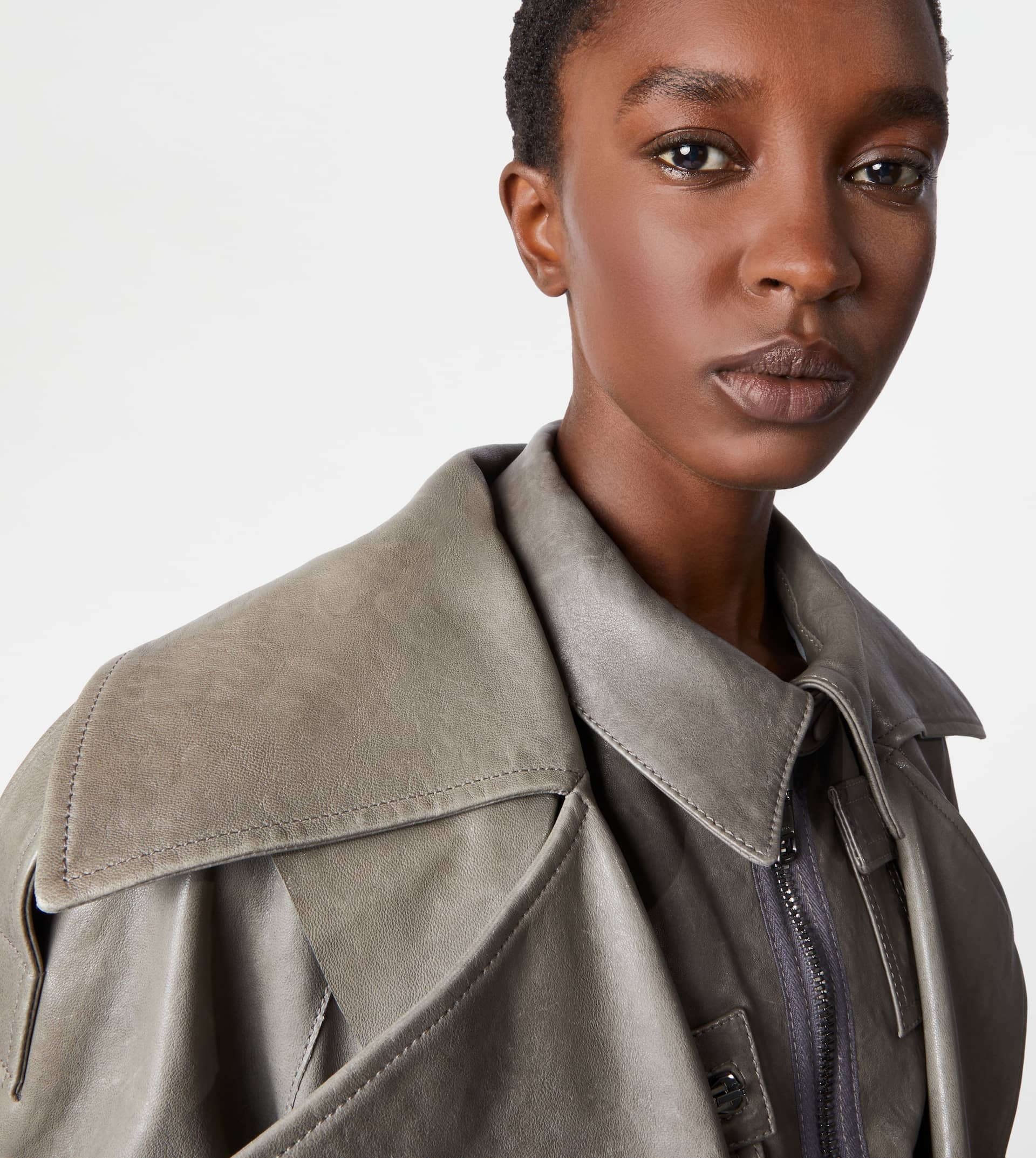 TRENCH COAT IN LEATHER - GREY - 4