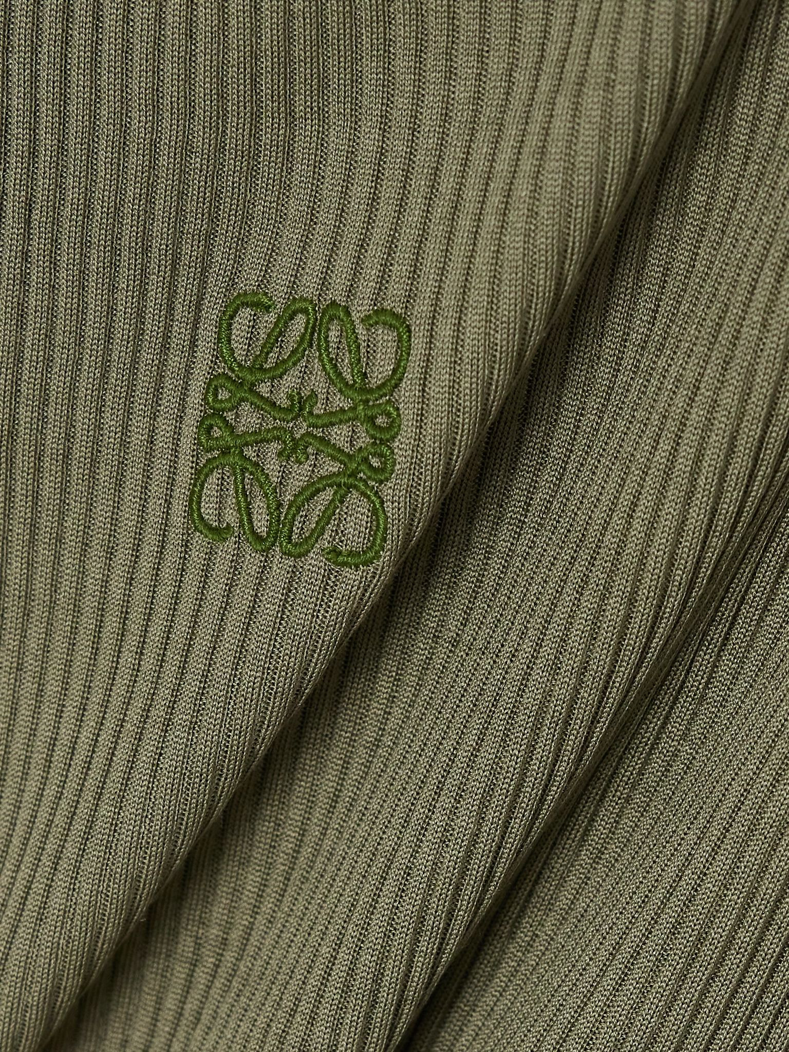 Embroidered ribbed silk tank Green - 5