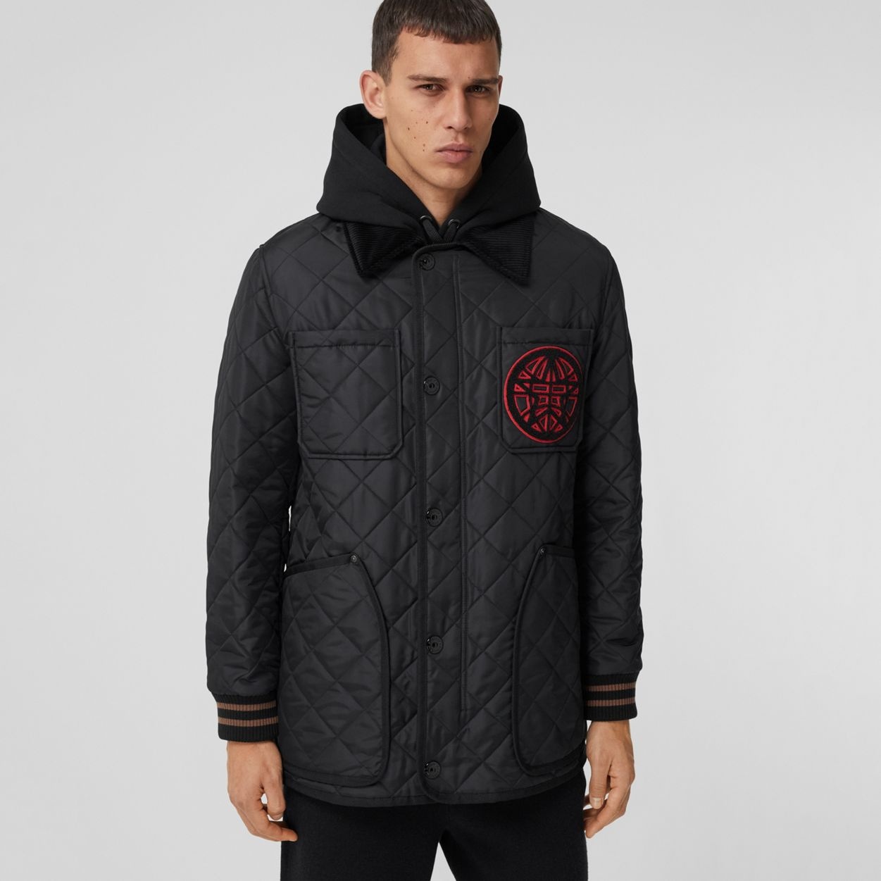 Varsity Graphic Diamond Quilted Barn Jacket - 8