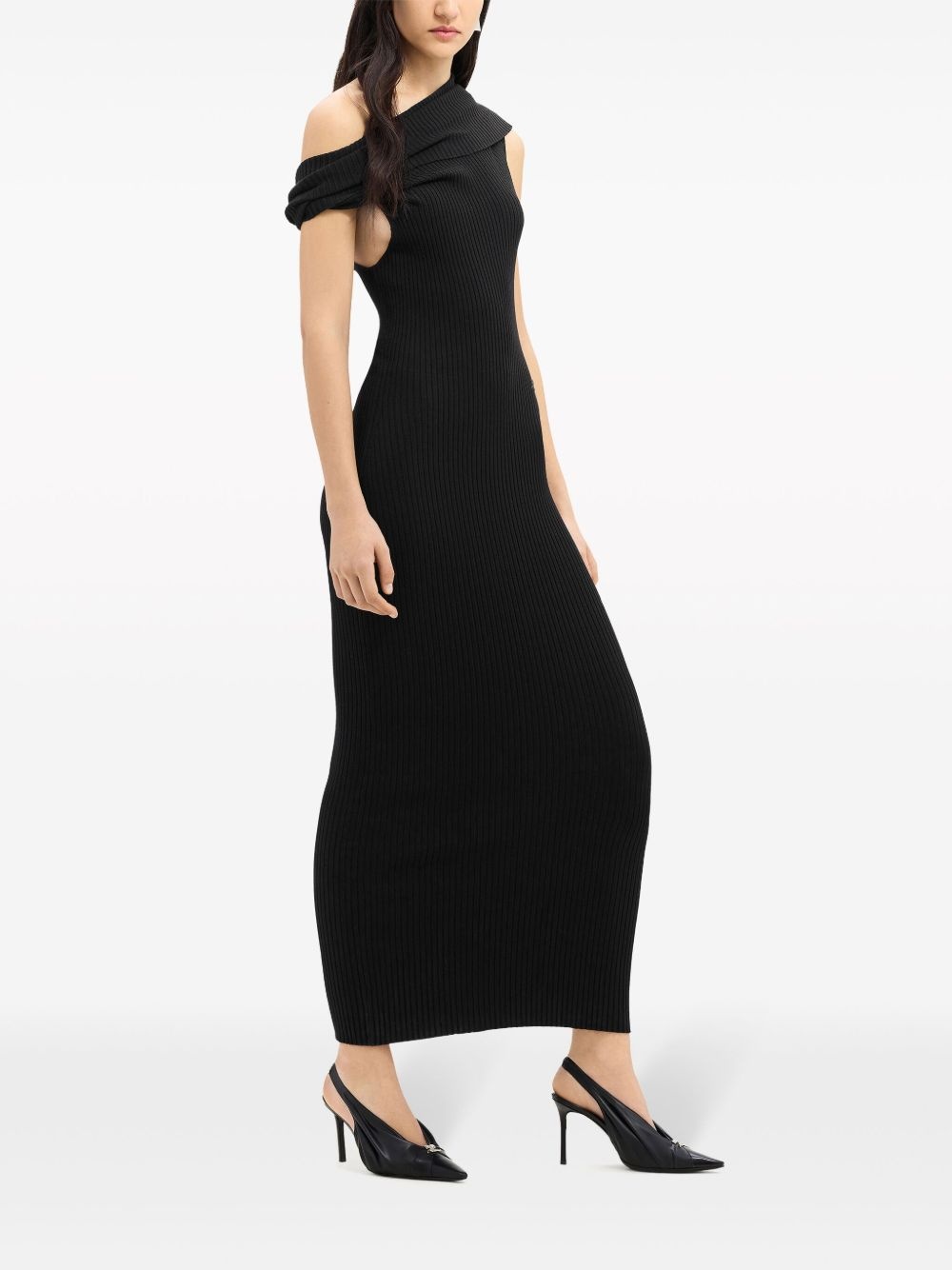 assymetric ribbed-knit long dress - 3