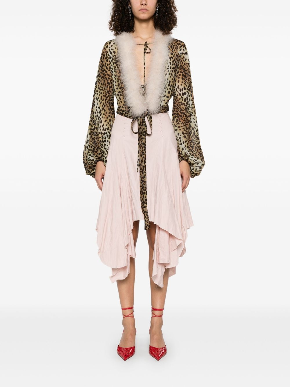 leopard-print feather-trim blouse - 2
