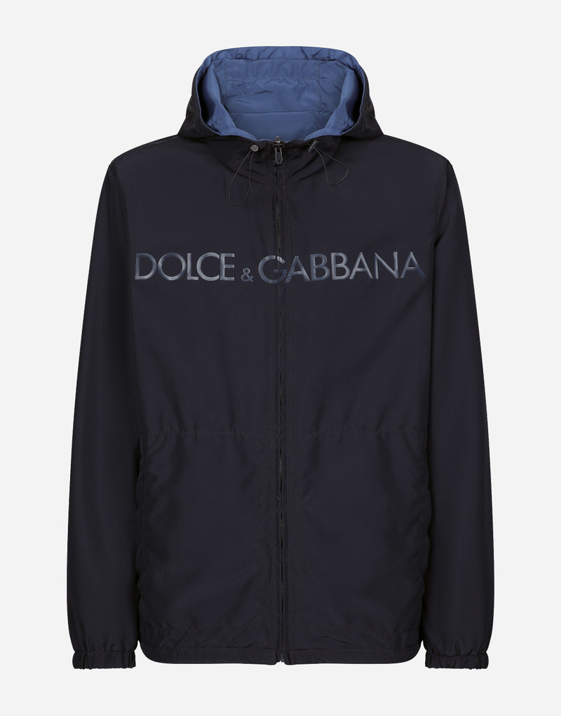 Reversible jacket with hood and logo 1