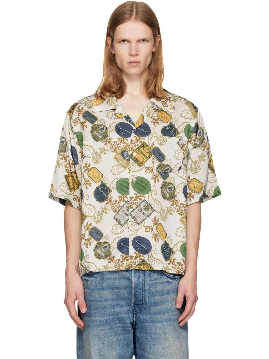 Beige Vin Bandana Print Button-Up Shirt - 1