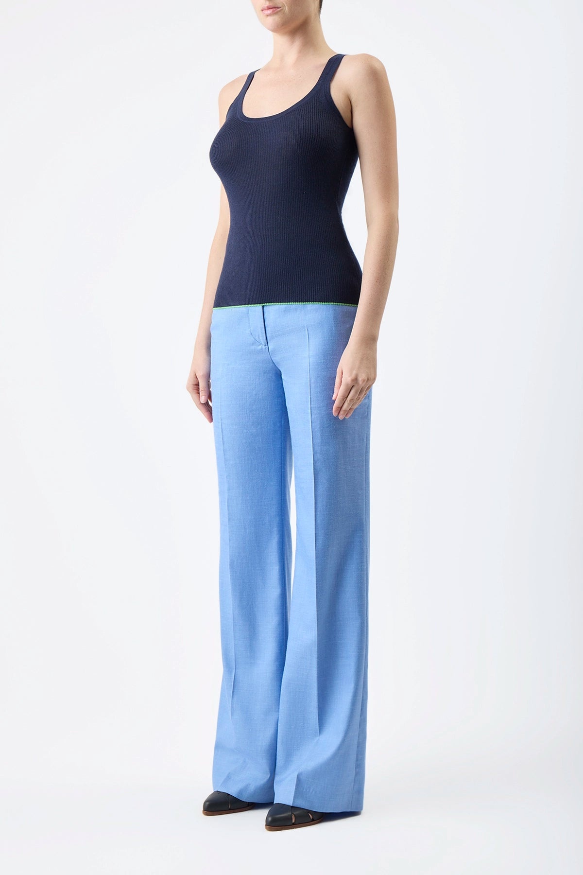 Vesta Pant in Light Blue Silk Wool with Linen - 4