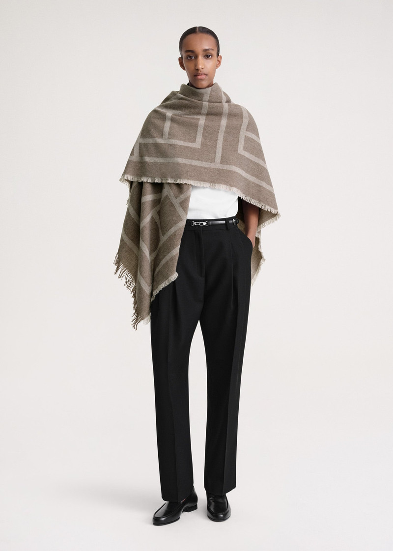 Monogram wool cashmere scarf tobacco monogram 1