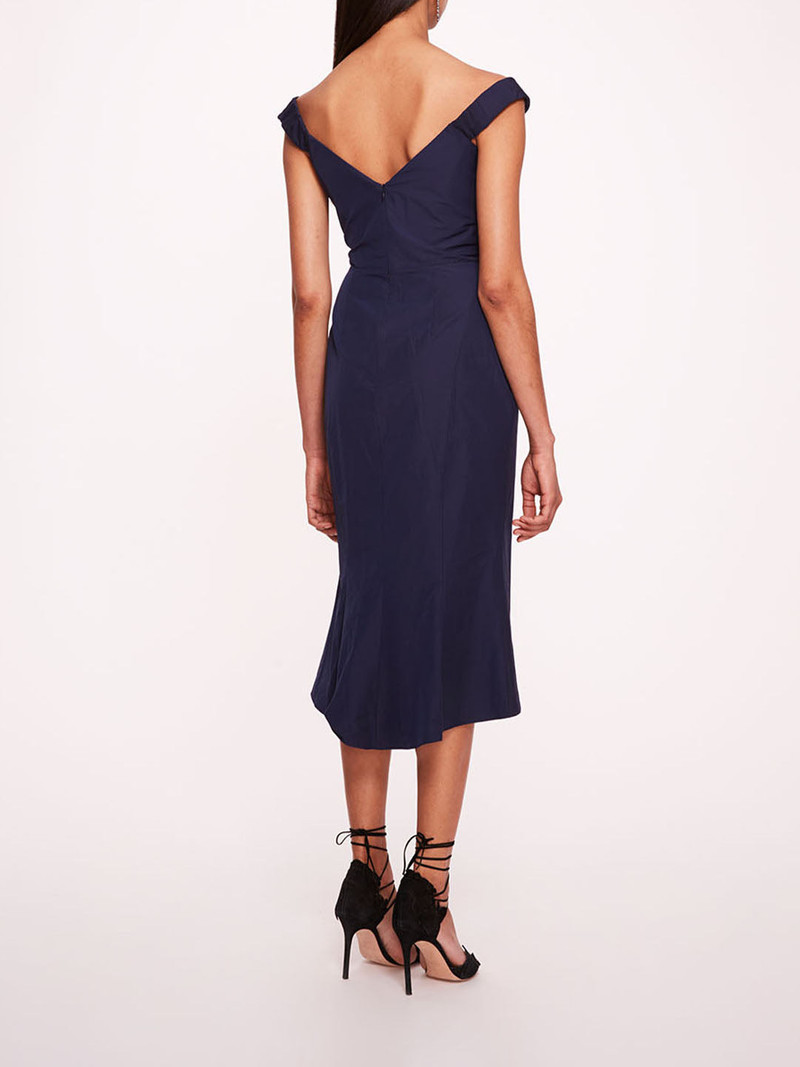Marchesa TAFFETA TRUMPET MIDI DRESS outlook