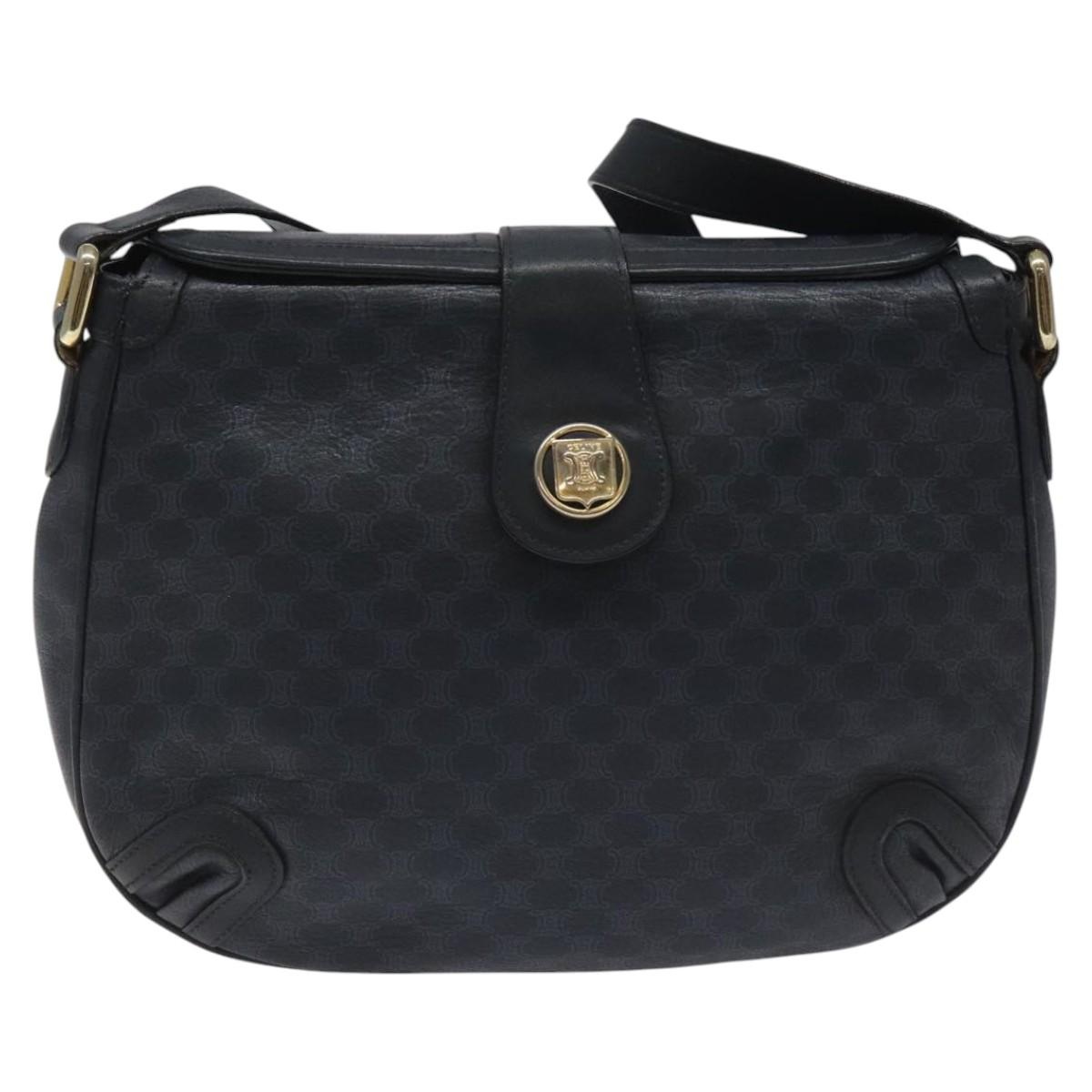 CELINE Macadam Canvas Shoulder Bag Leather Navy Gold - 2
