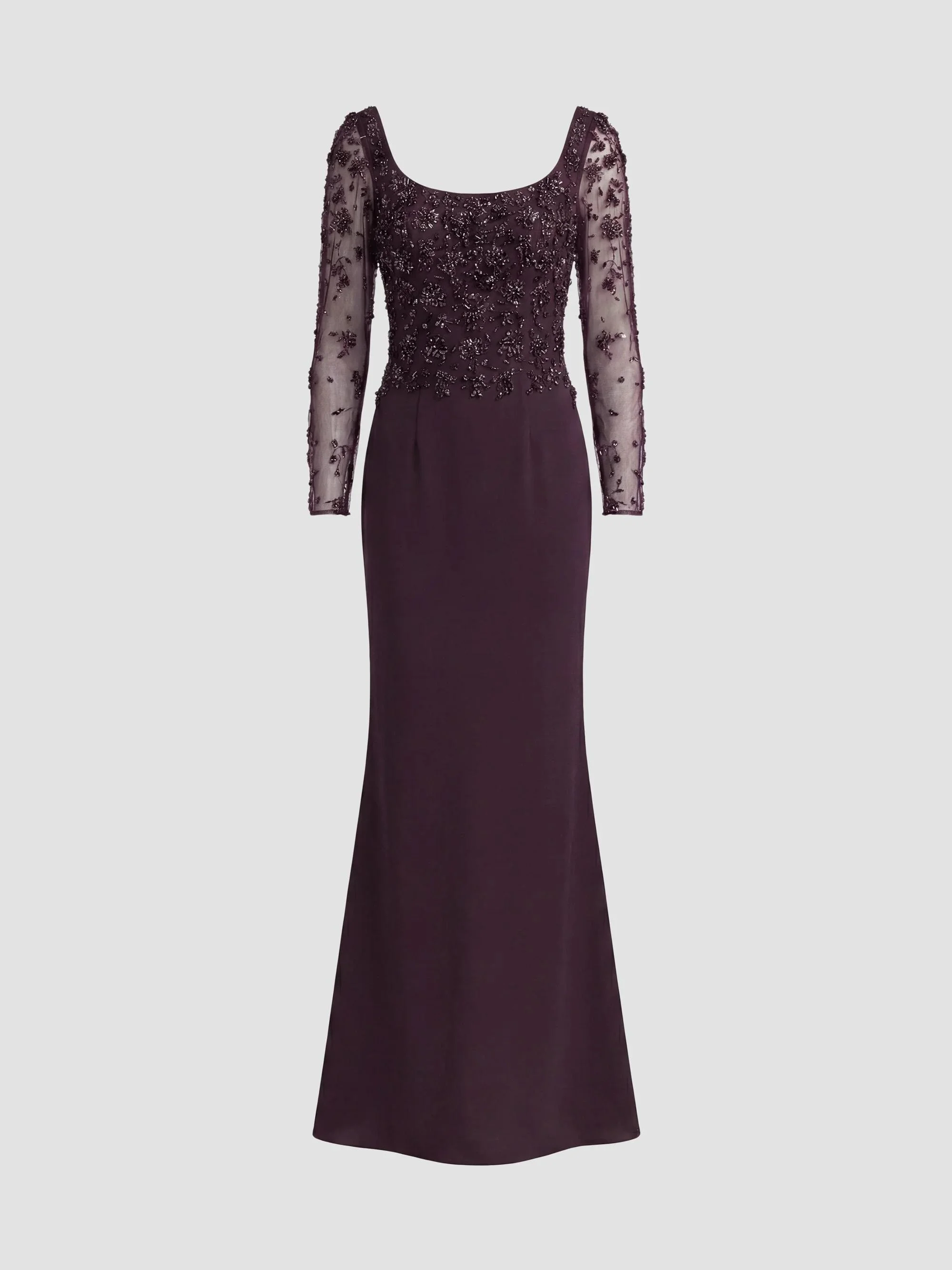 Women's Beaded Jersey Column Gown - Amethyst - 1