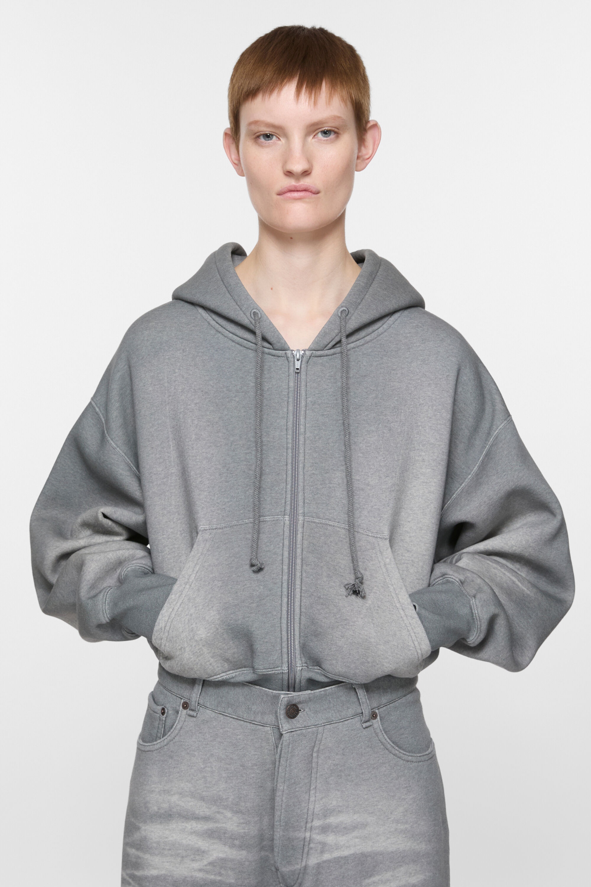 Hooded zipper sweater - Grey Melange - 2