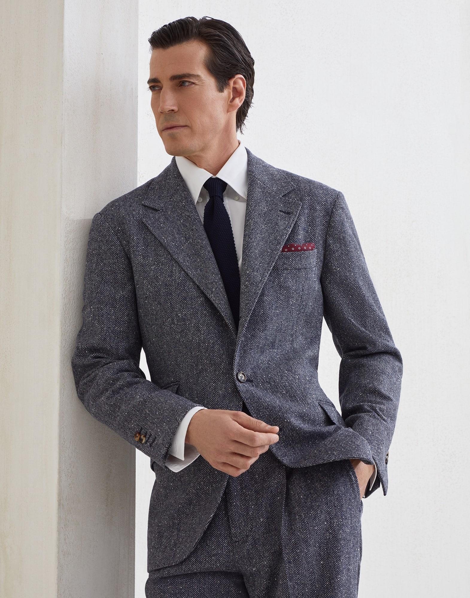 Wool and cashmere flecked chevron deconstructed Cavallo blazer - 4