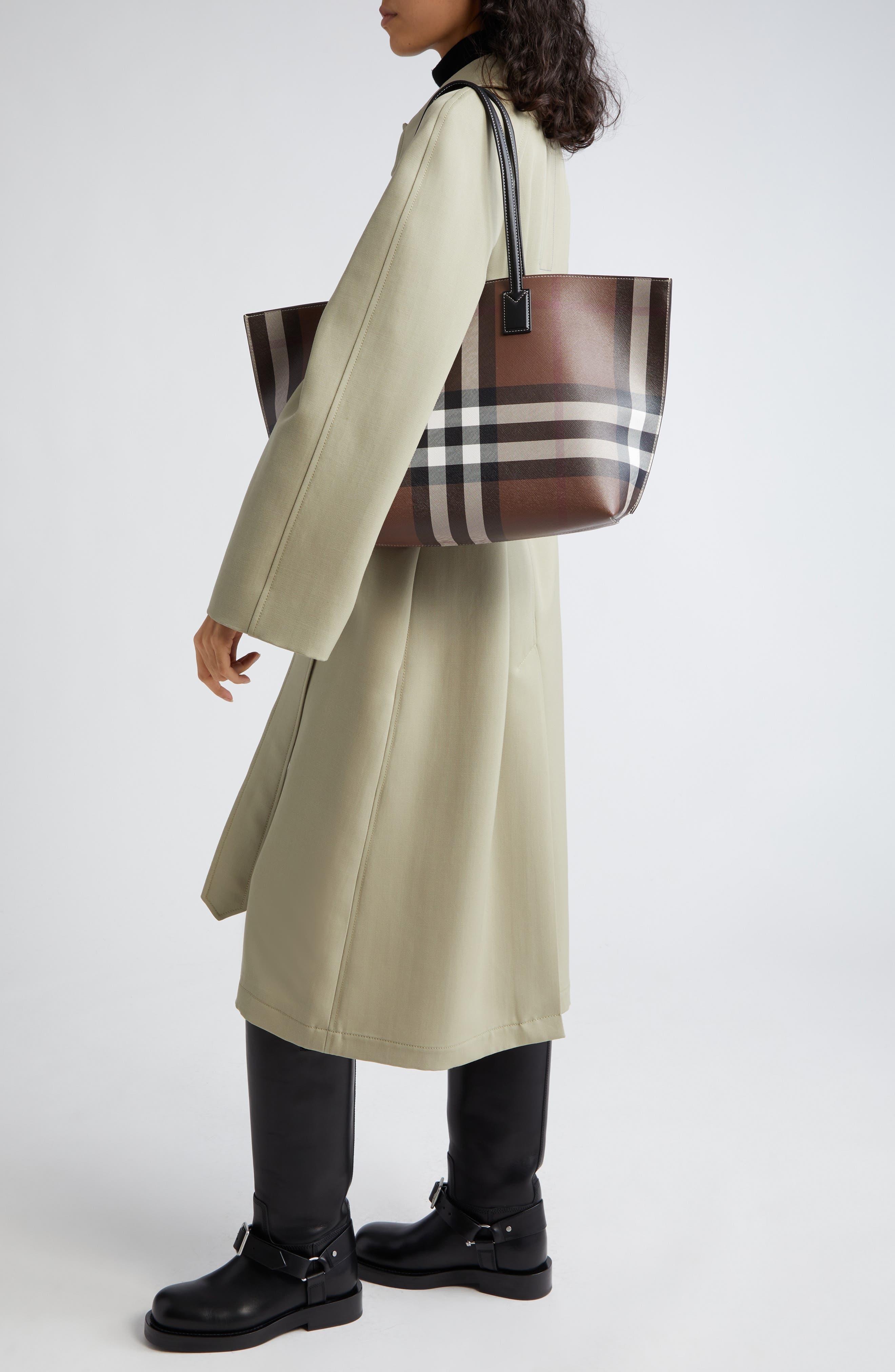 burberry Medium Check E-Canvas & Leather Tote in Dark Birch Brown Chk at Nordstrom - 2