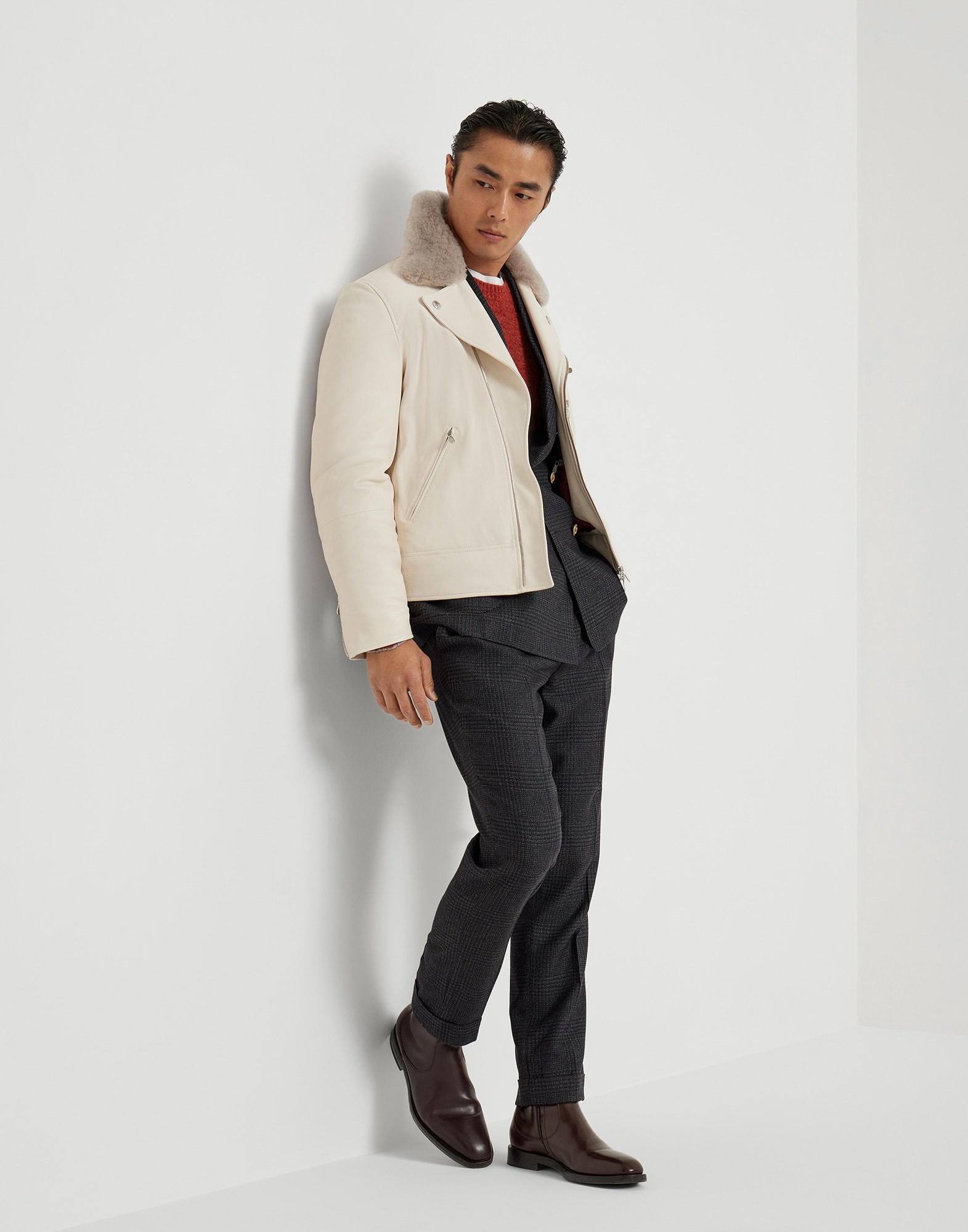 Nappa leather biker jacket with Thermore® padding and detachable shearling collar - 5