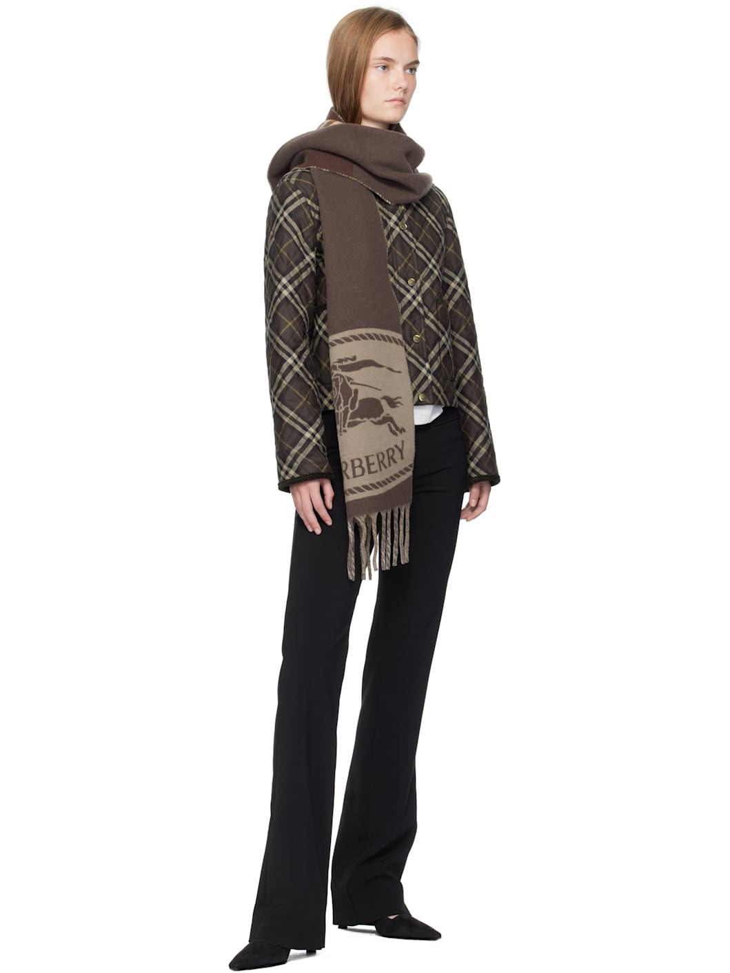 Brown & Taupe Reversible Knight Stamp Scarf - 3
