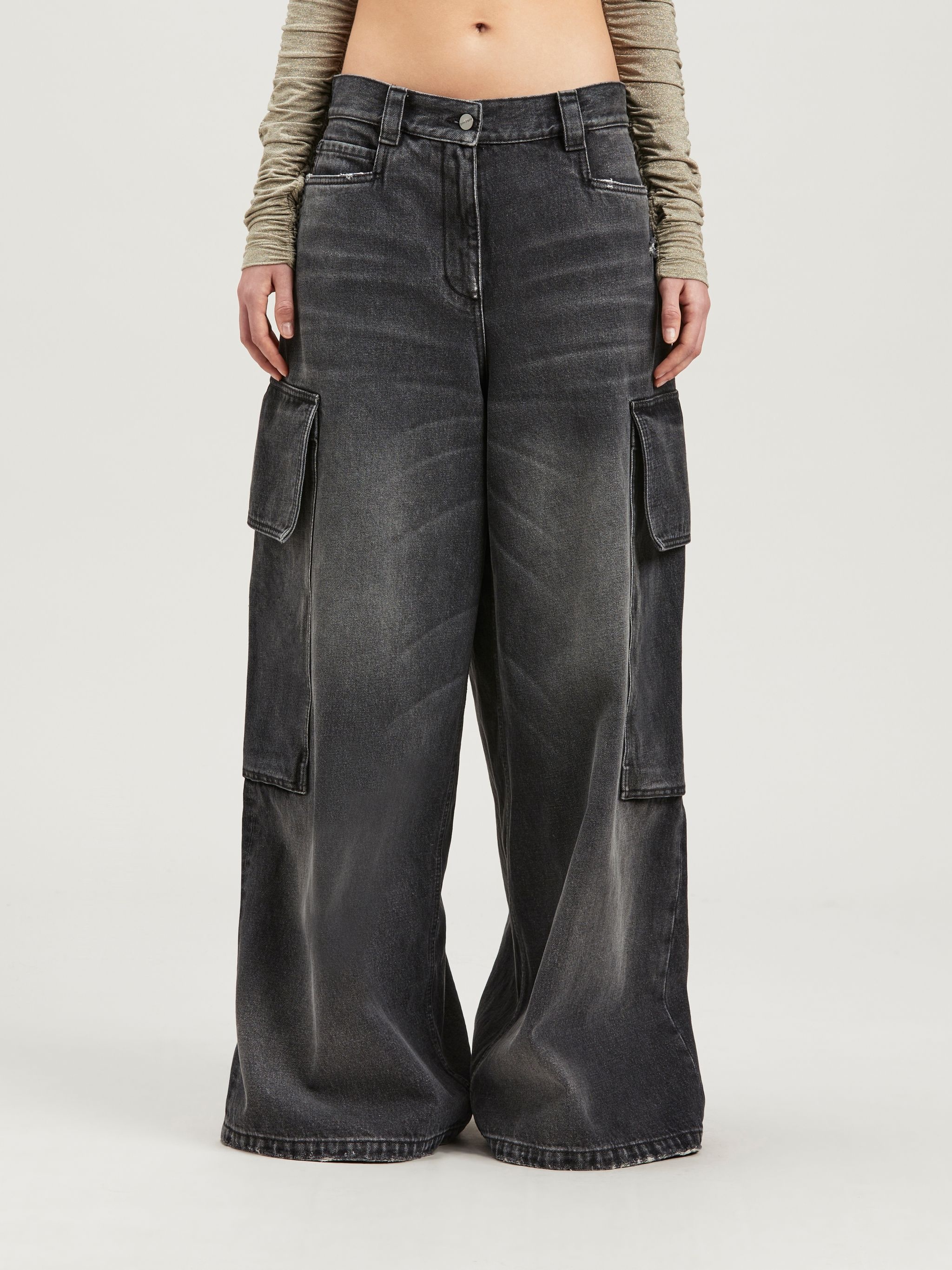 デニム・ジーパン PALM ANGELS WIDE PARACHUTE JEANS IN COTTON DENIM Palm Angels Wide Denim Parachute | REVERSIBLE
