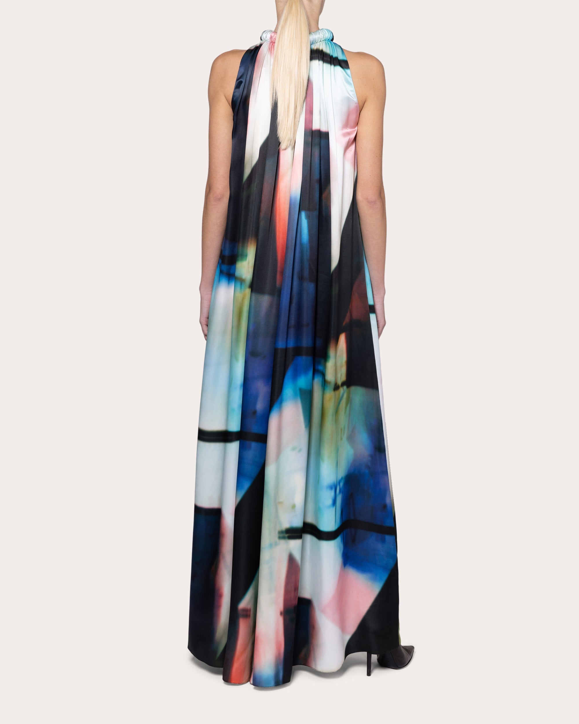 Alkari Abstract Satin Gathered Maxi Dress - 2