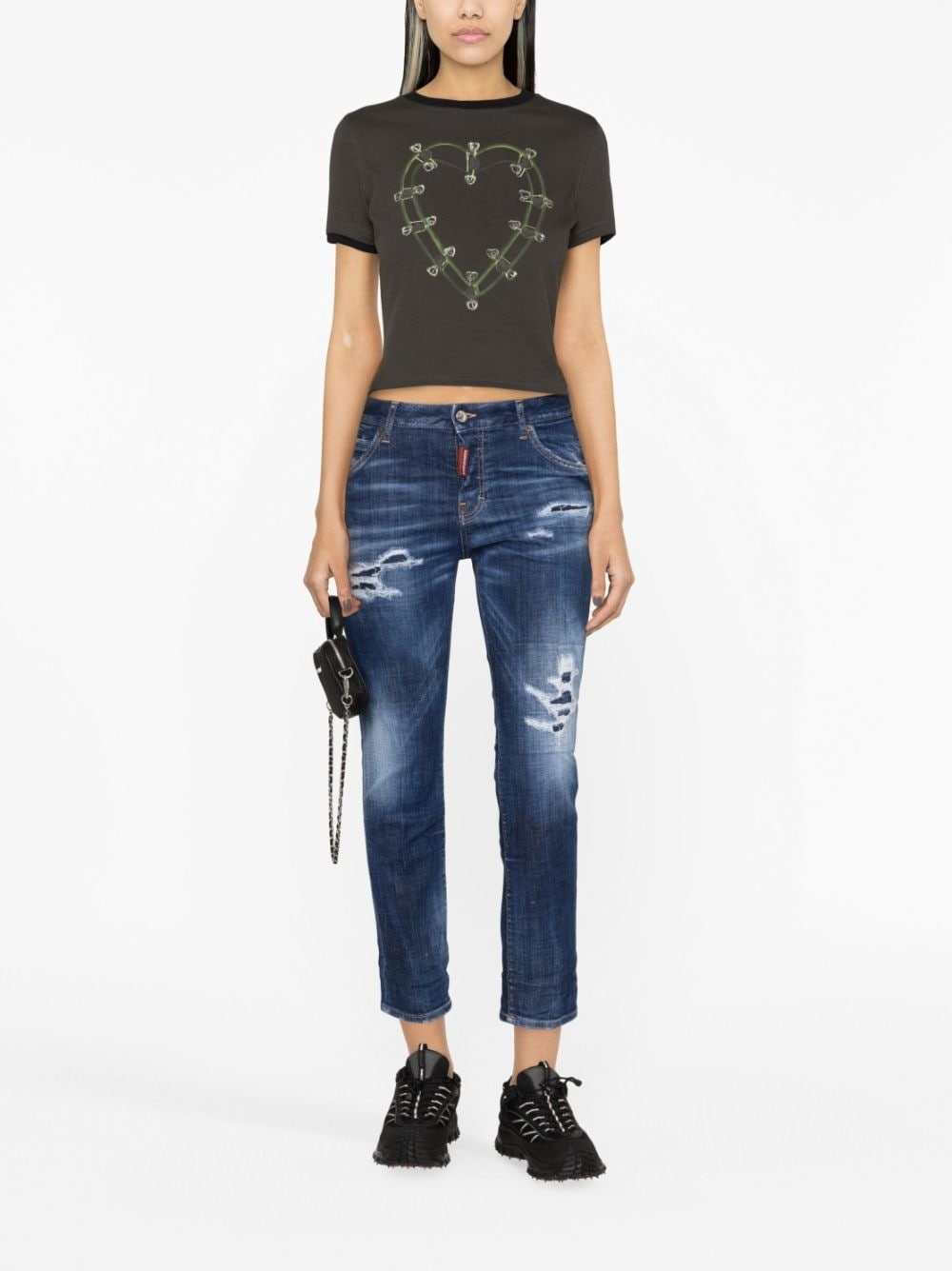 mid-rise distressed skinny jeans - 2