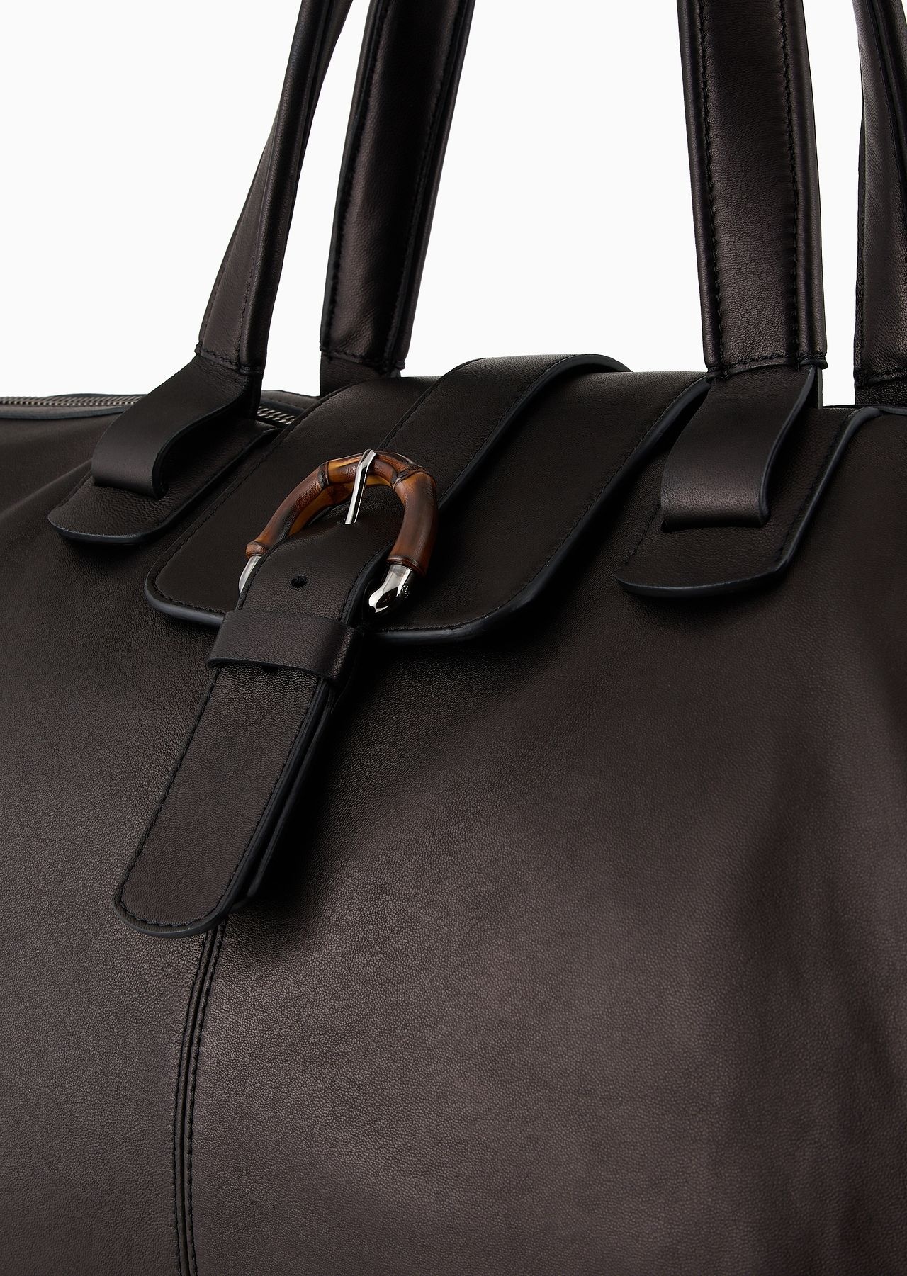 Nappa leather duffel bag with bamboo detail - 5