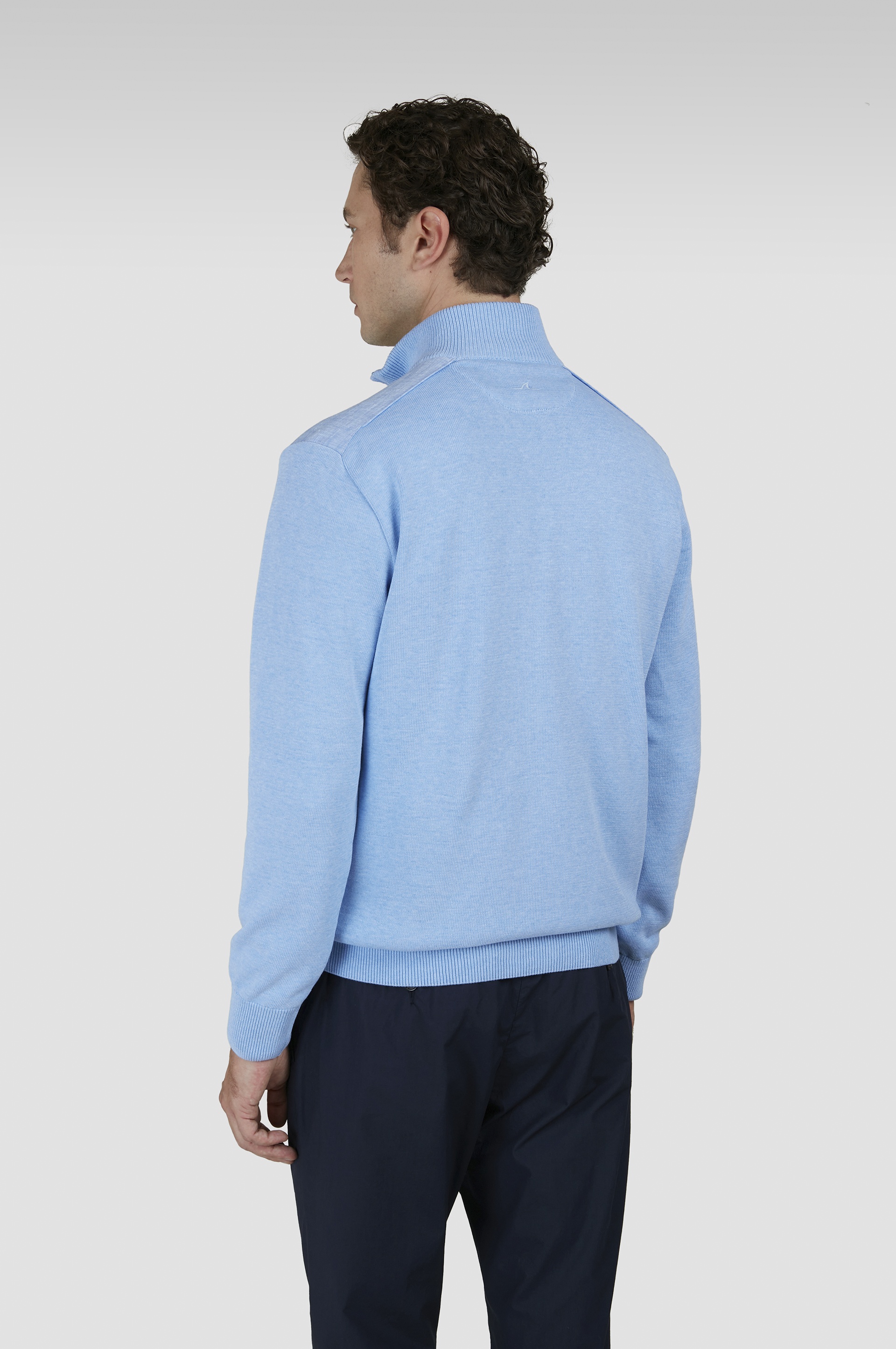 SWEATER IN FRESH COTTON WITH CONTRASTING LINEN DETAILS - 3