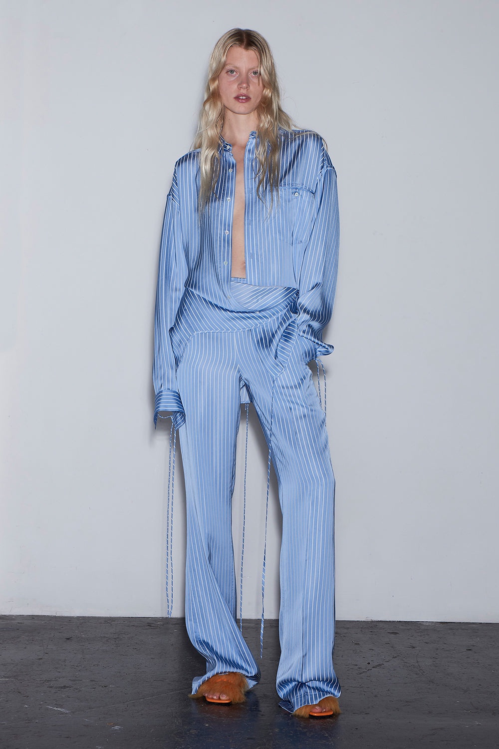 SATIN PIN STRIPE SHIRT BLUE AND WHITE VISCOSE BLEND - 2