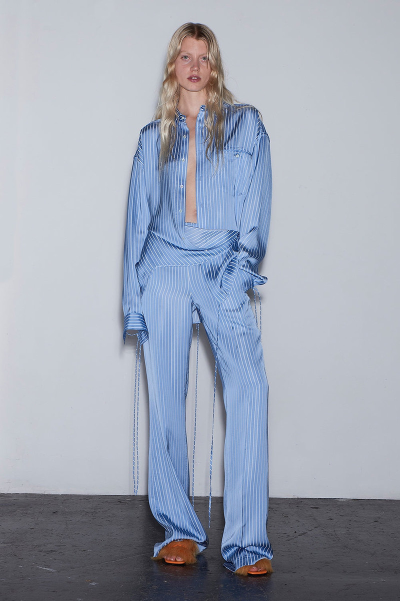 BY FAR SATIN PIN STRIPE SHIRT BLUE AND WHITE VISCOSE BLEND outlook