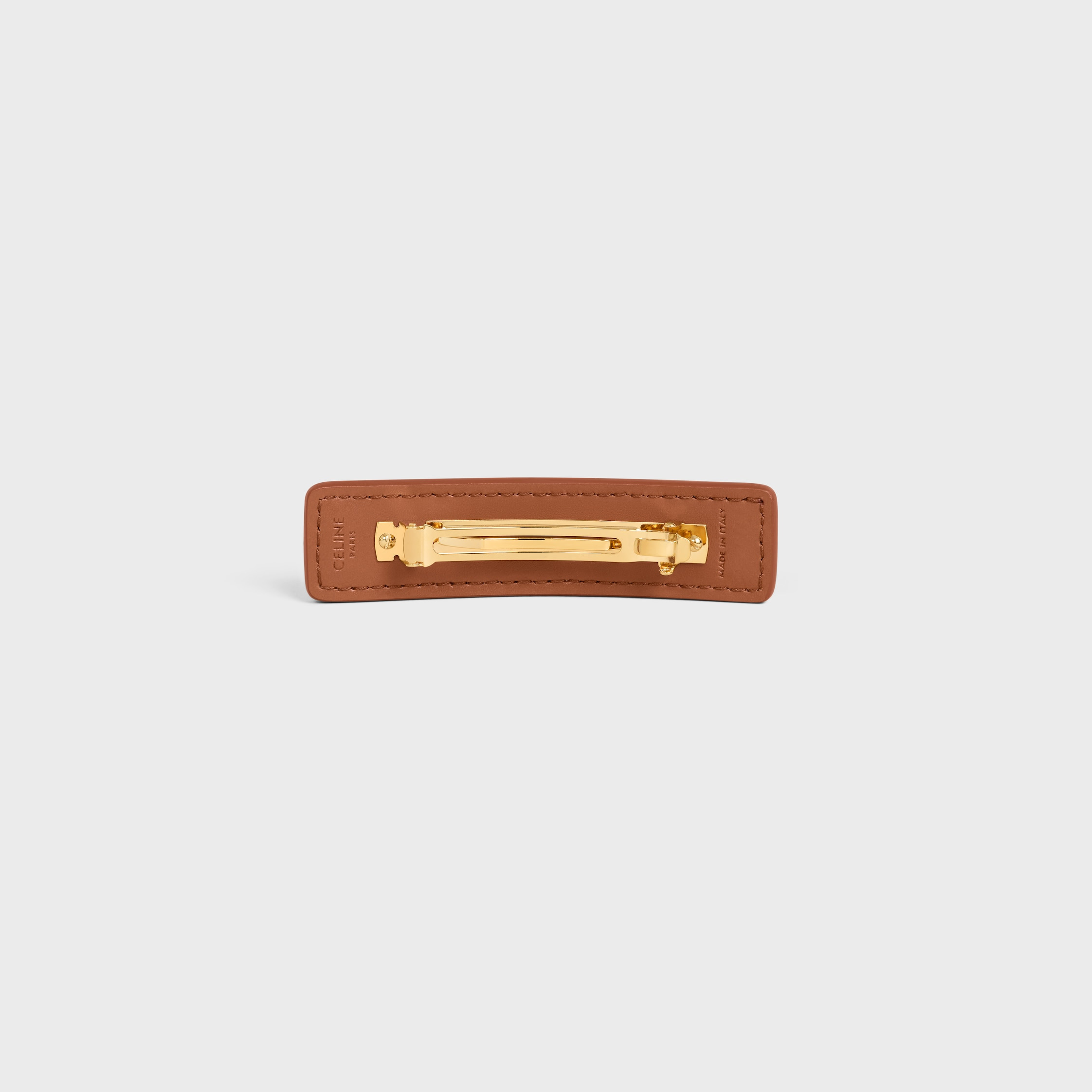 Celine Tartan Hair Clip in Calfskin, Wool and Brass with Gold Finish - 3