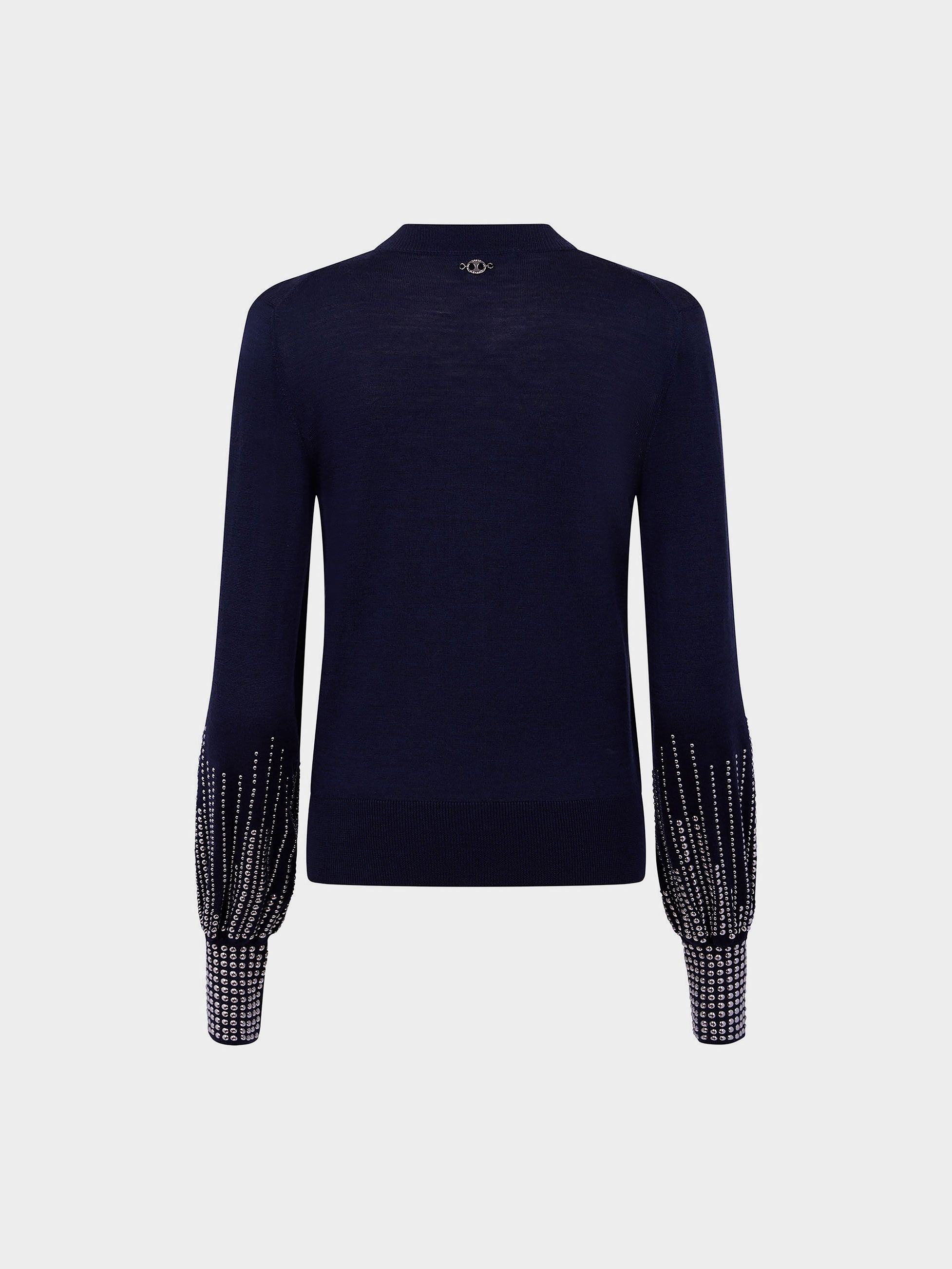 NAVY STUD-CUFFS WOOL JUMPER - 6