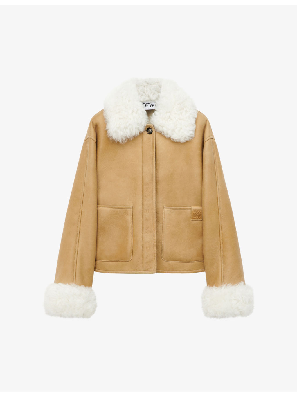 Shearling-trim patch-pocket leather jacket - 1