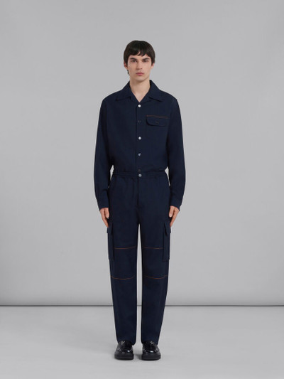 Marni BLUE TROPICAL WOOL CARGO PANTS WITH STITCHING outlook