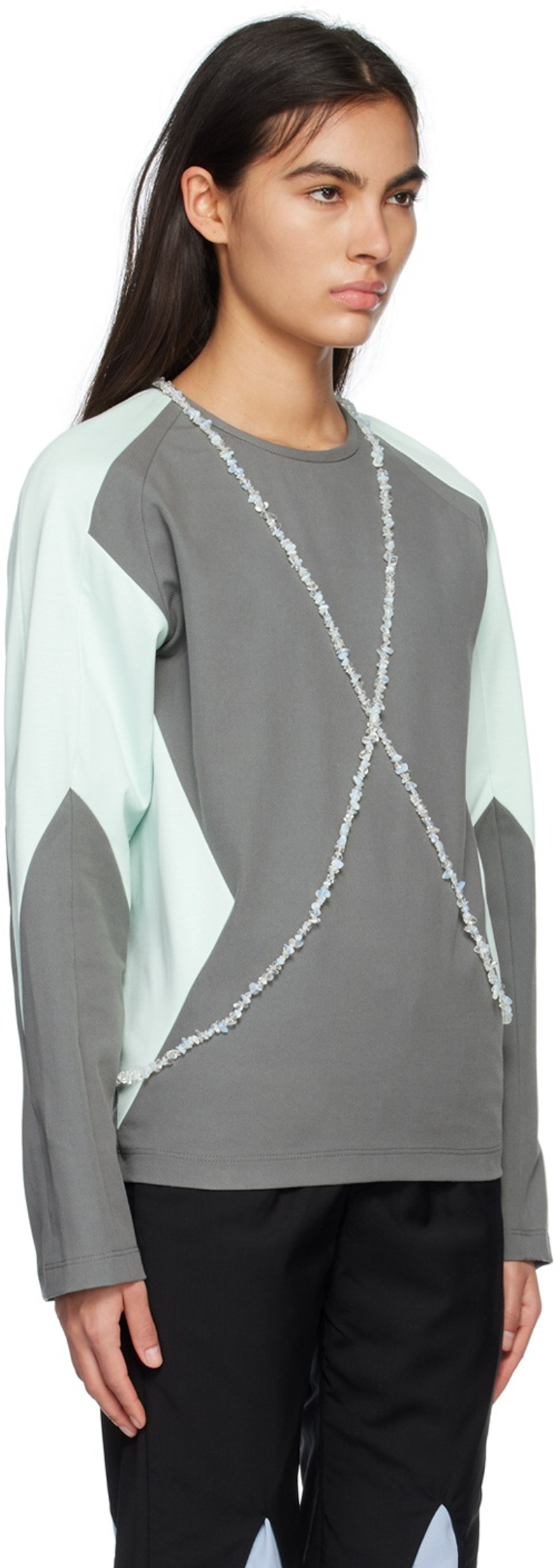 STRONGTHE Gray & Green Quartz Long Sleeve T-Shirt outlook