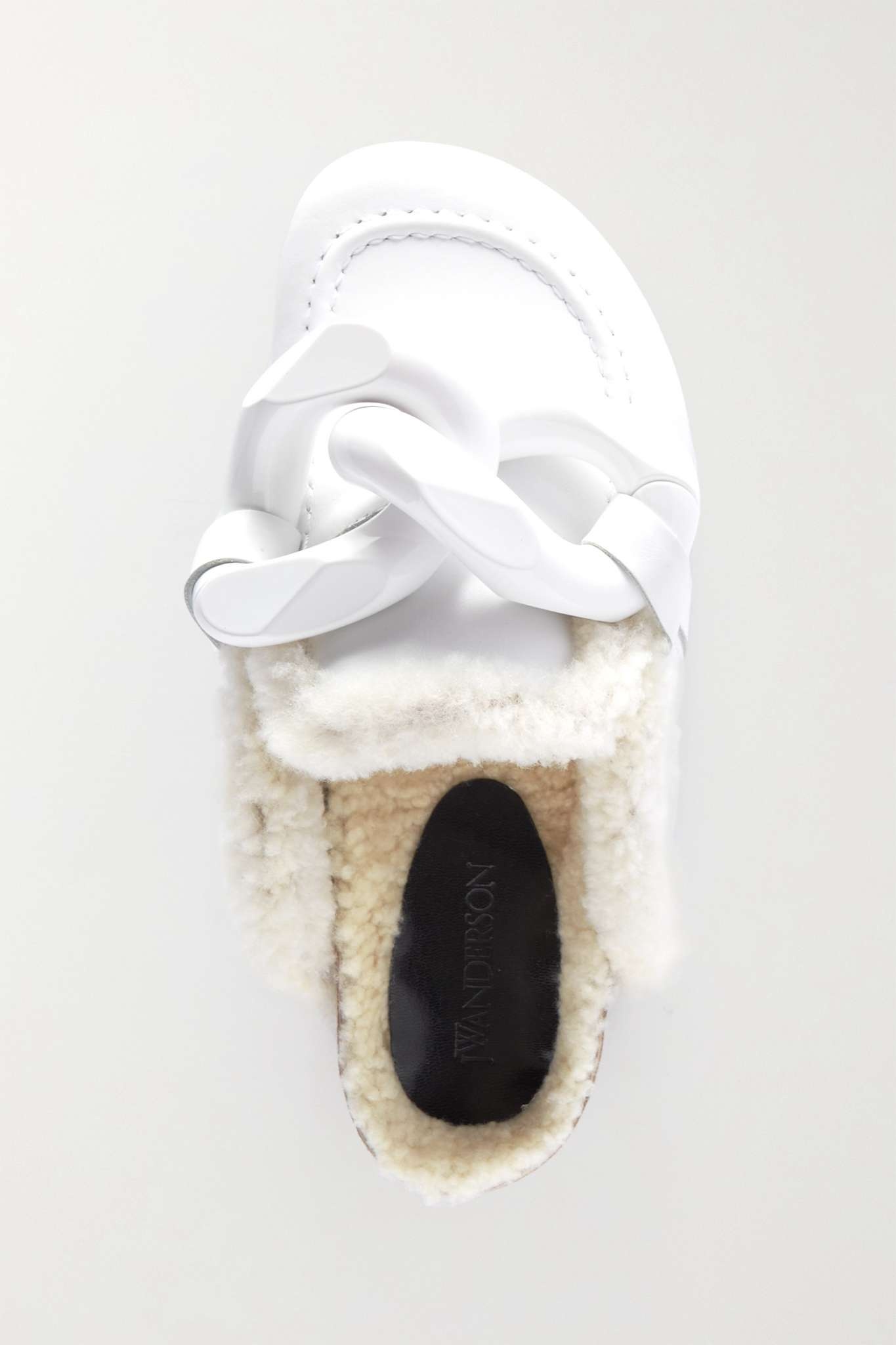 Chain-embellished shearling-lined leather slippers - 5