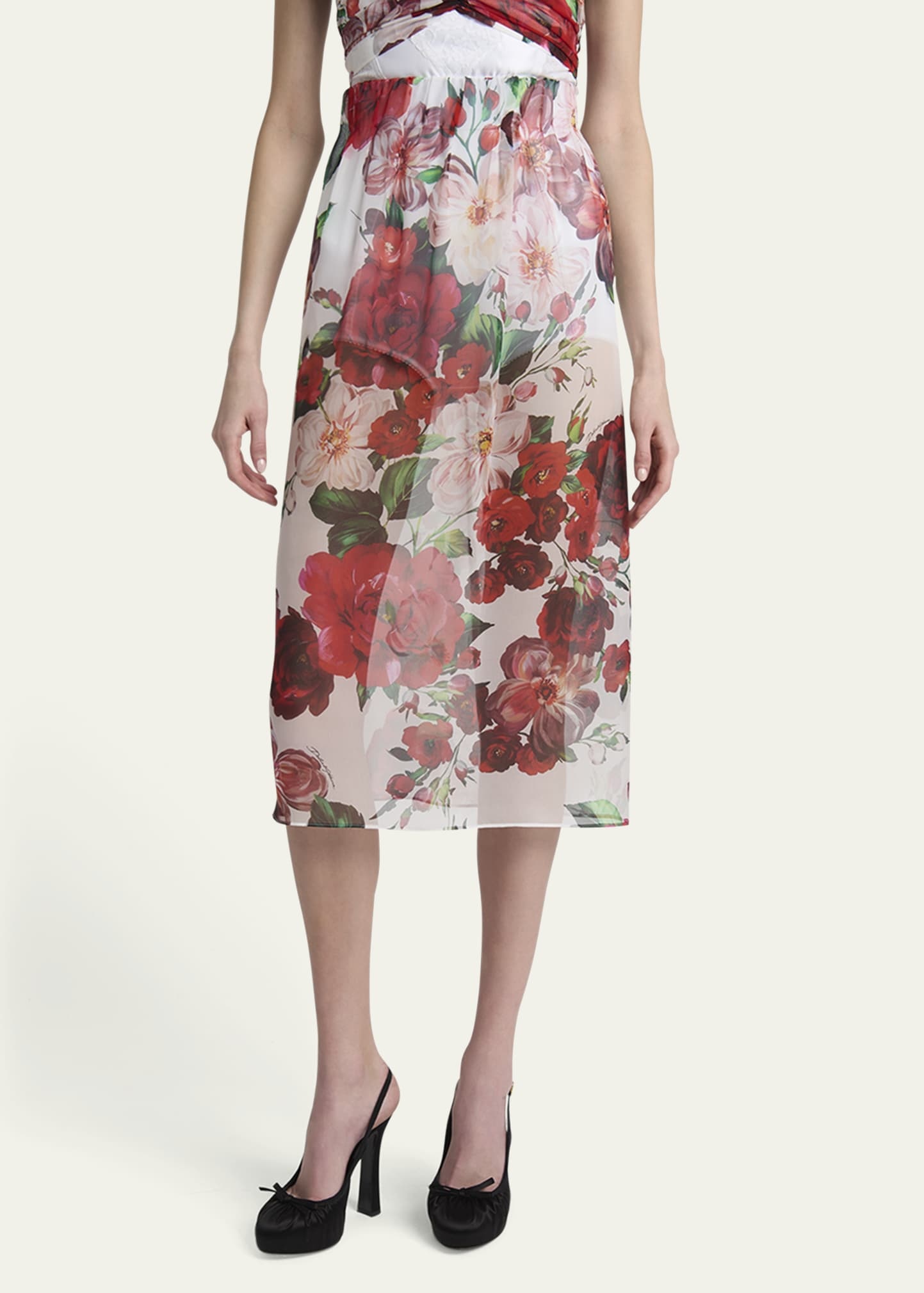 Bouquet Rose Chiffon Sheer Midi Skirt - 4
