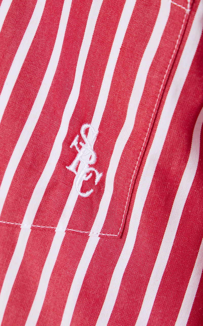 Oversized Striped Cotton Button Down Shirt red 5