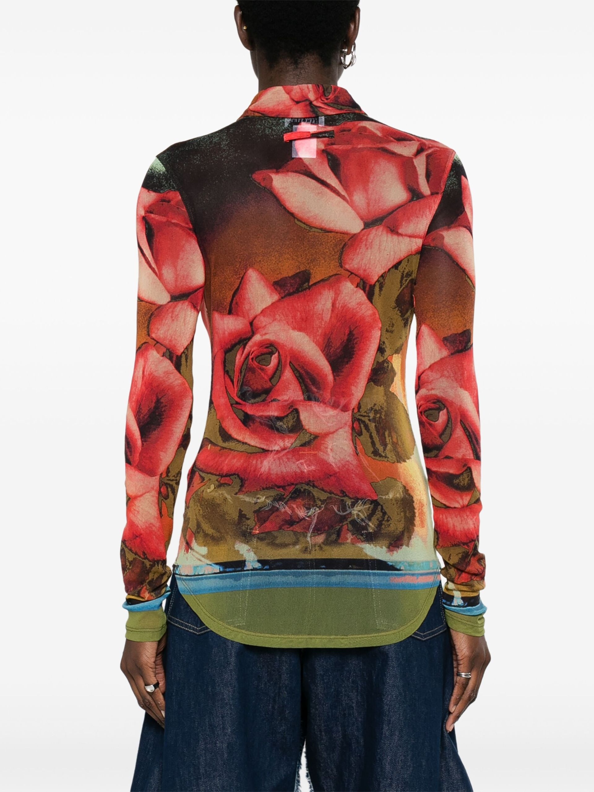 Red Rose-Print Mesh Shirt - 4